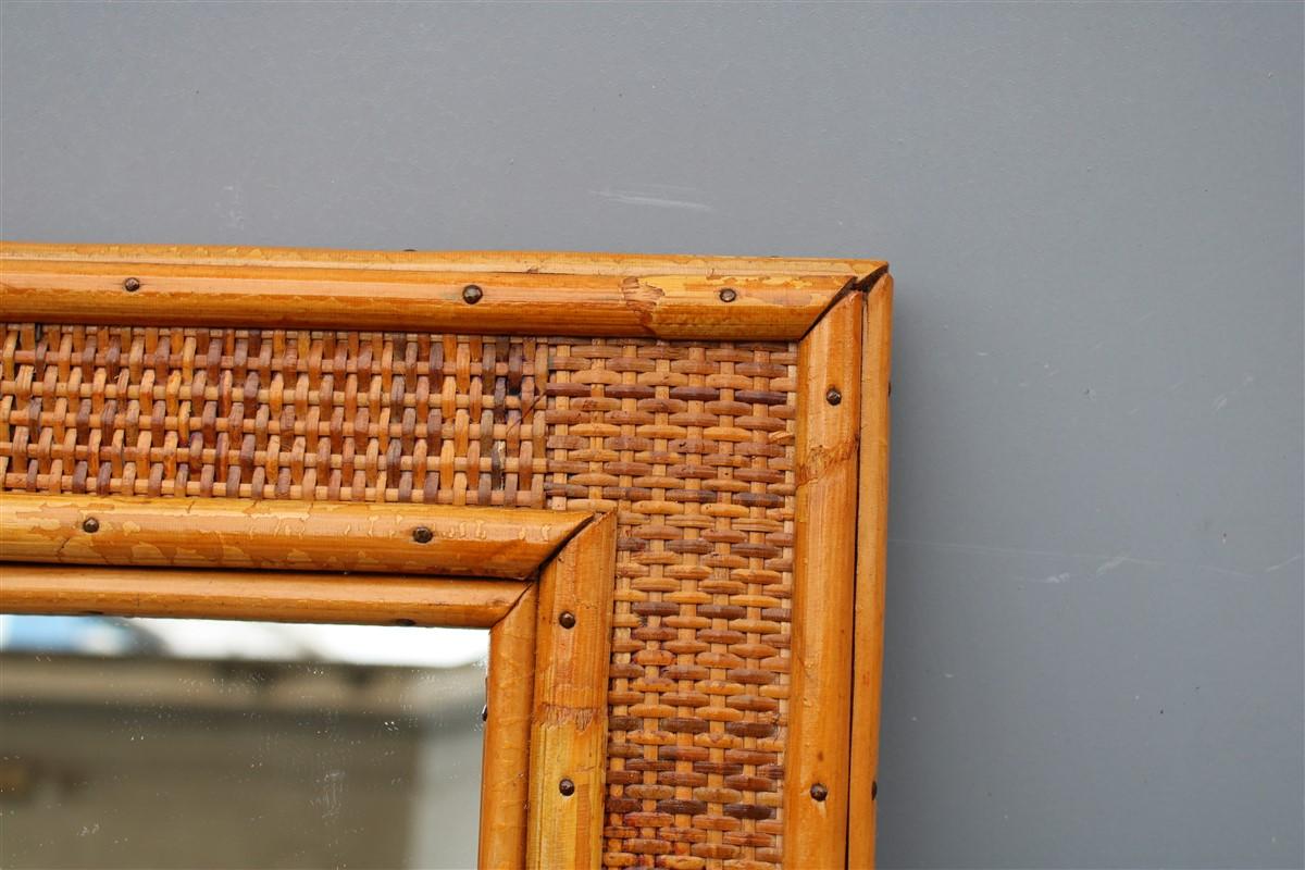 Rectangular Mirror Frame in Italian Bamboo of 1950 Straw In Good Condition In Palermo, Sicily