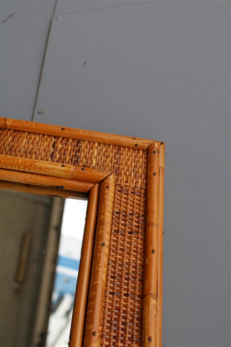 Mid-20th Century Rectangular Mirror Frame in Italian Bamboo of 1950 Straw