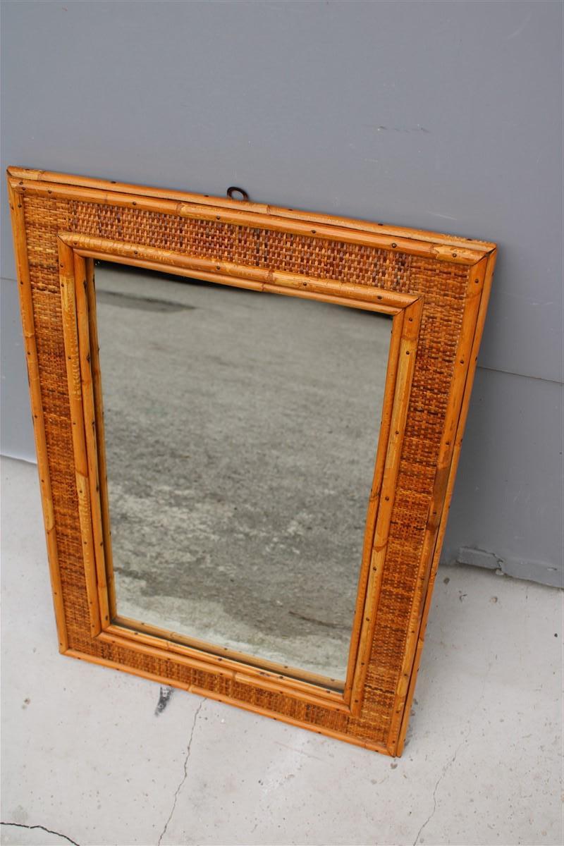 Rectangular Mirror Frame in Italian Bamboo of 1950 Straw 1