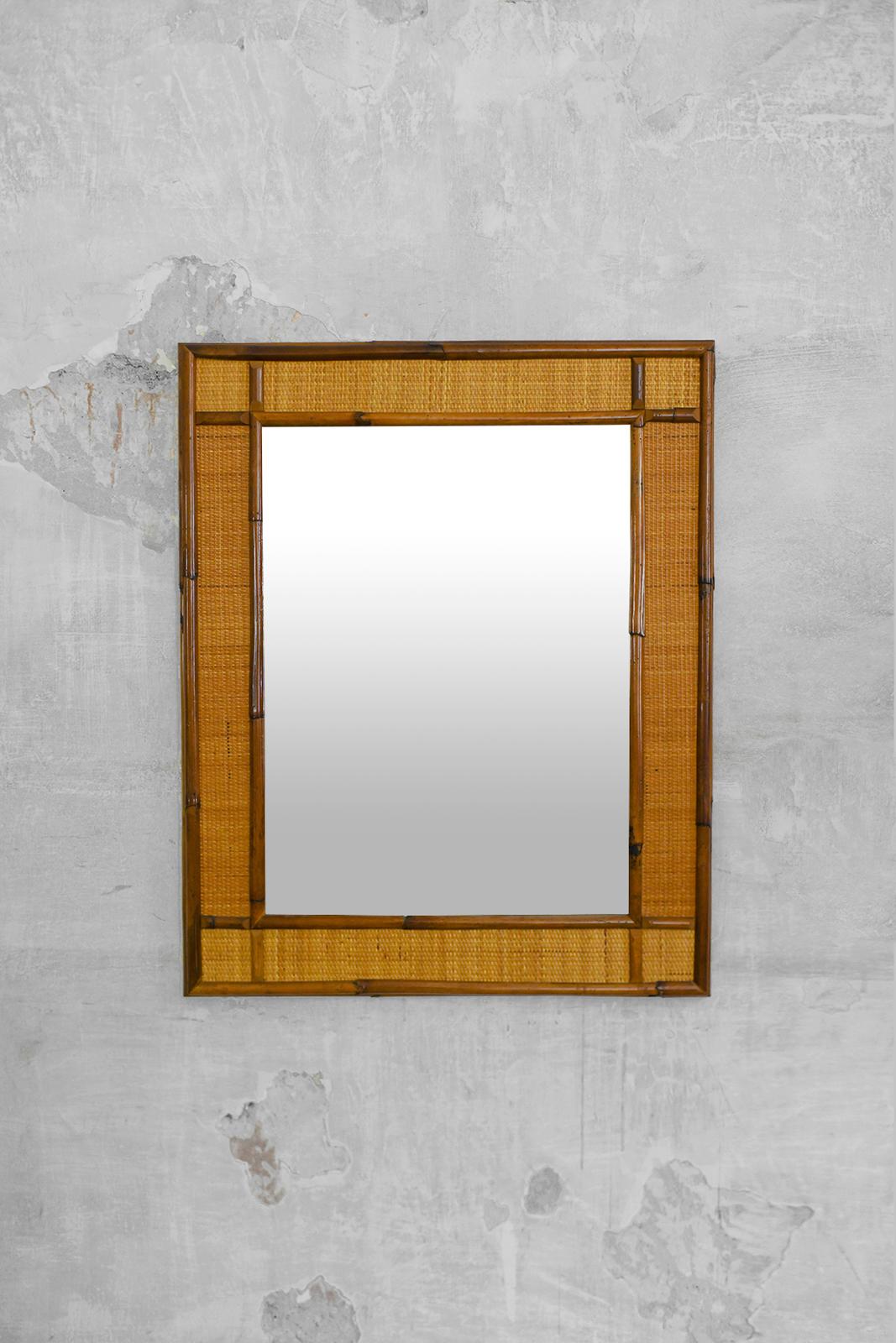 Rectangular Mirror In Bamboo And Cane Fabric, 1980s
Product Details
Dimensions: 85 W x 105 H × 5 D cm