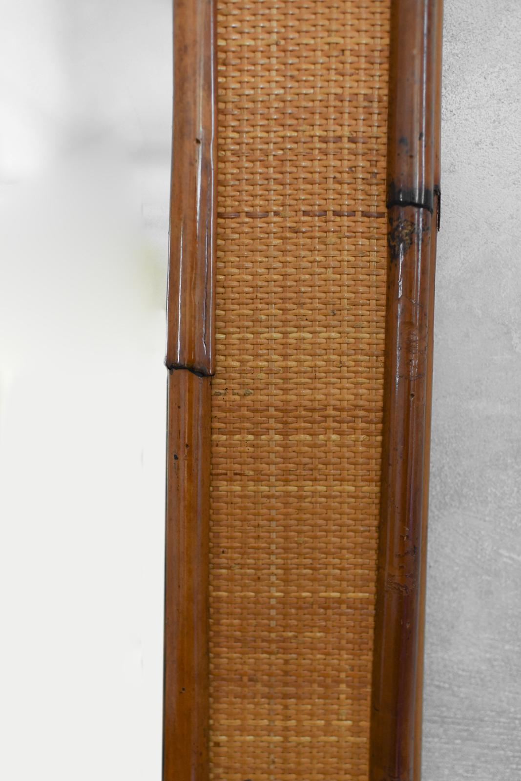 Rectangular Mirror In Bamboo And Cane Fabric, 1980s For Sale 1