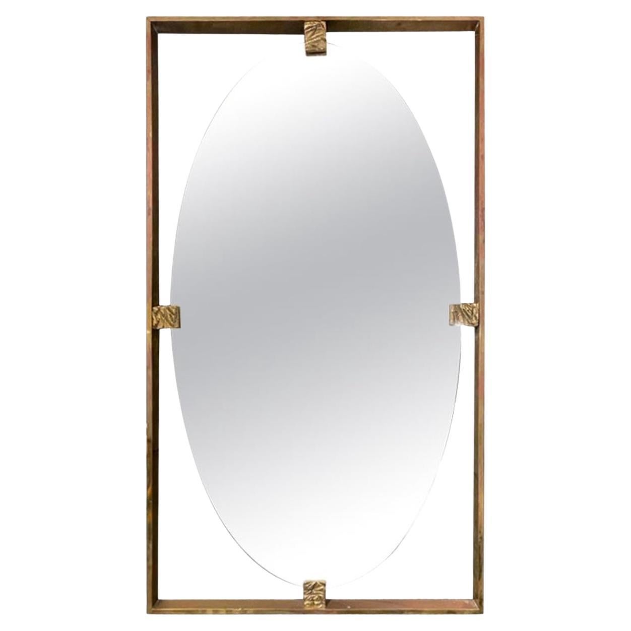 Miroir rectangulaire en laiton, vers 1980