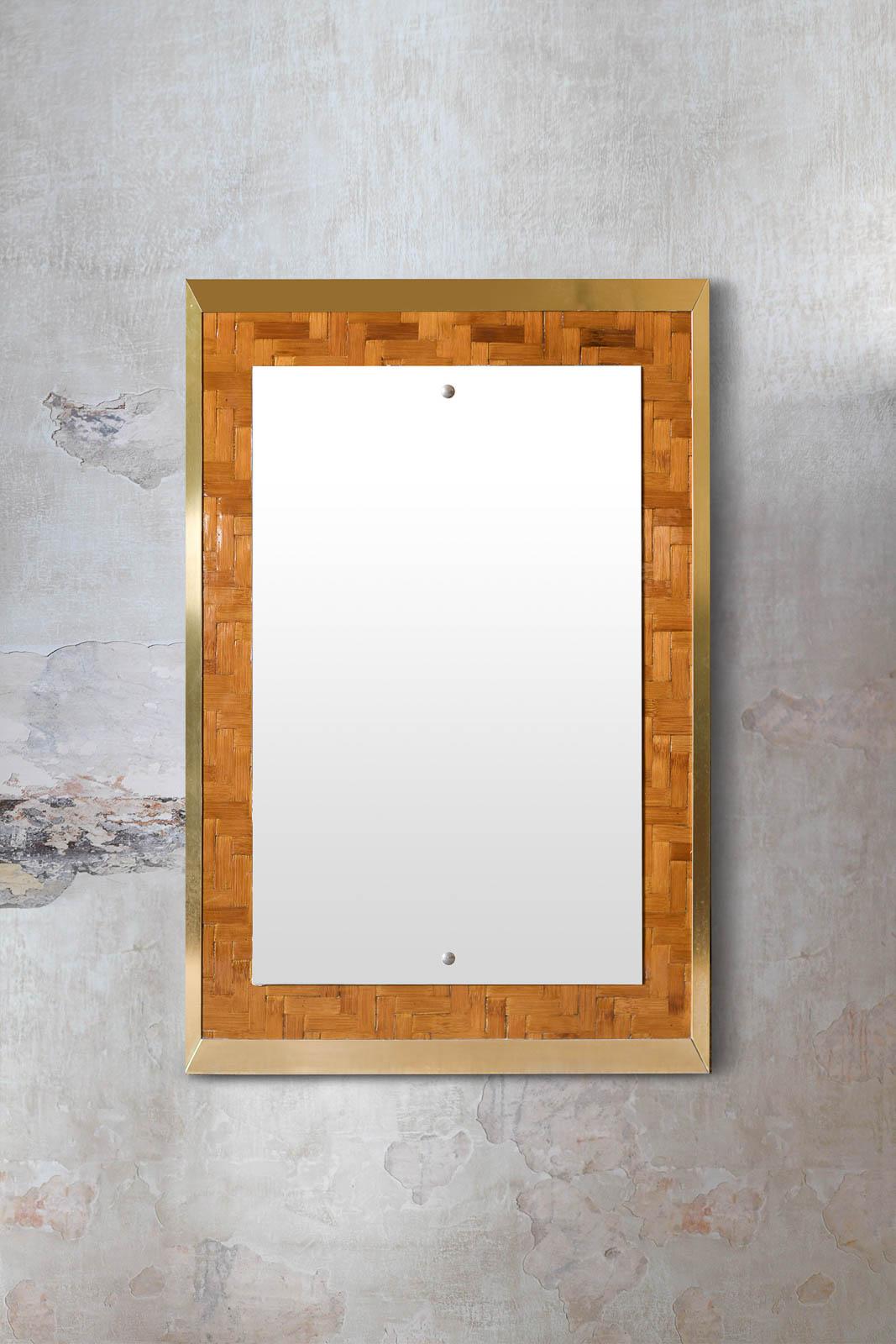 Rectangular mirror with pressed bamboo and brass frame, 1970
Product details
Dimensions 50 W x 92 H × 2 D