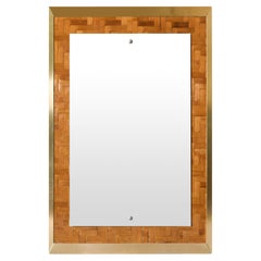 Rectangular Mirror In Pressed Bamboo And Brass, 1970