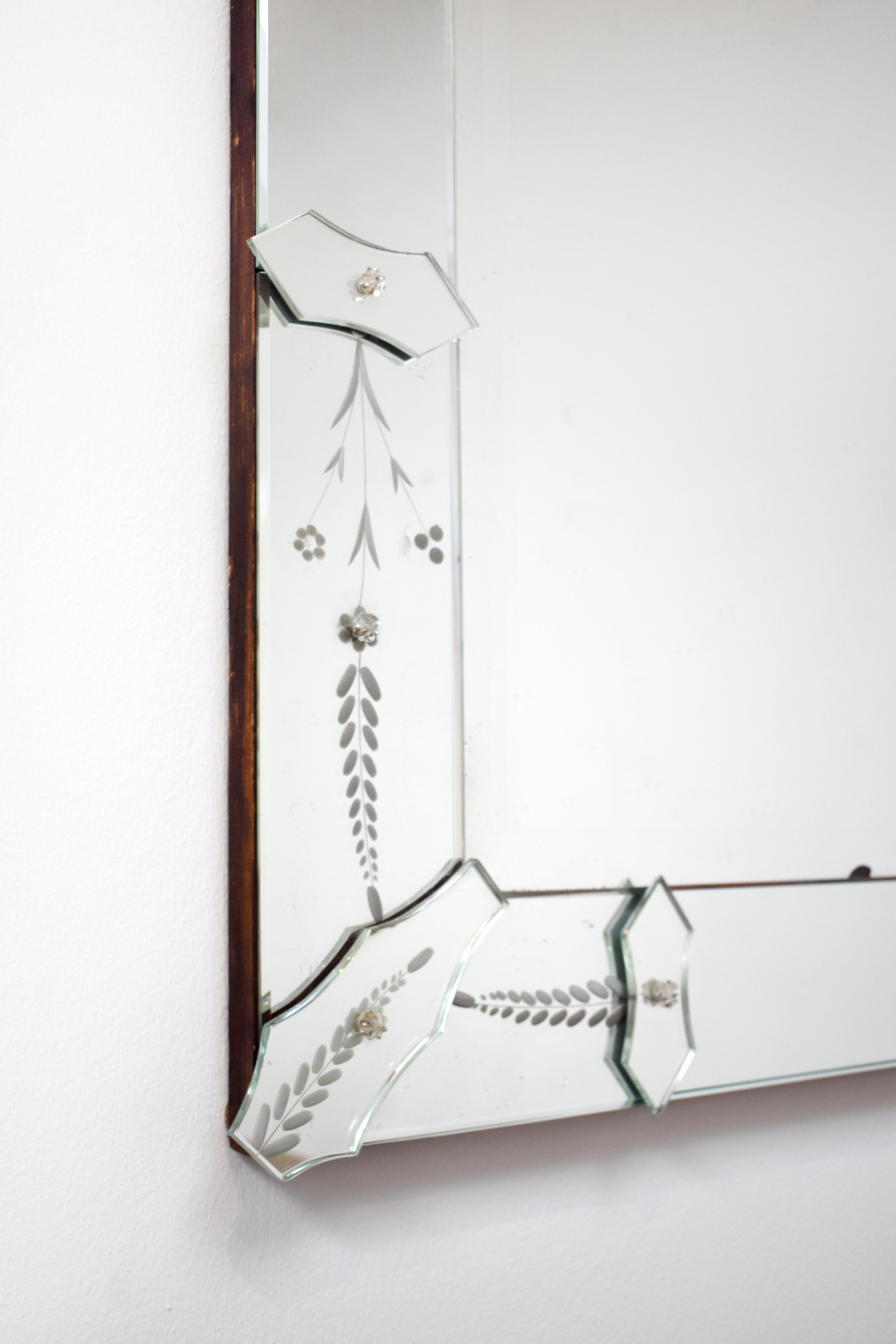 Italian Rectangular mirror in the style of Venice, the border engraved with floral decor