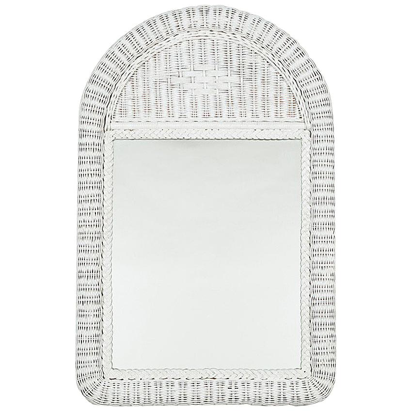 Rectangular Mirror with an Arched White-Painted Wicker Frame, 20th Century For Sale