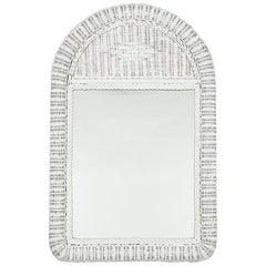 Rectangular Mirror with an Arched White-Painted Wicker Frame, 20th Century