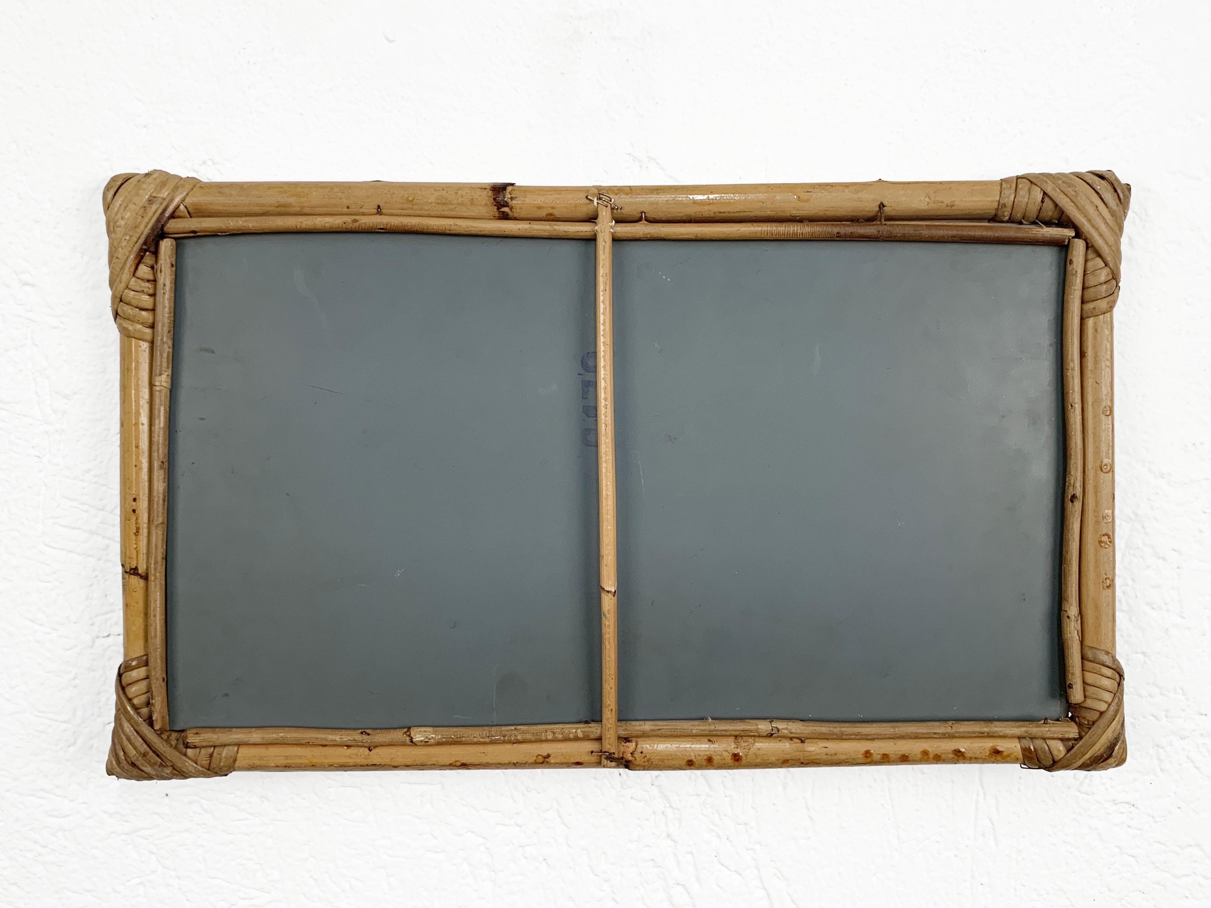 Italian Rectangular Mirror with Bamboo Wicker Woven Frame from the 1970s, Italy