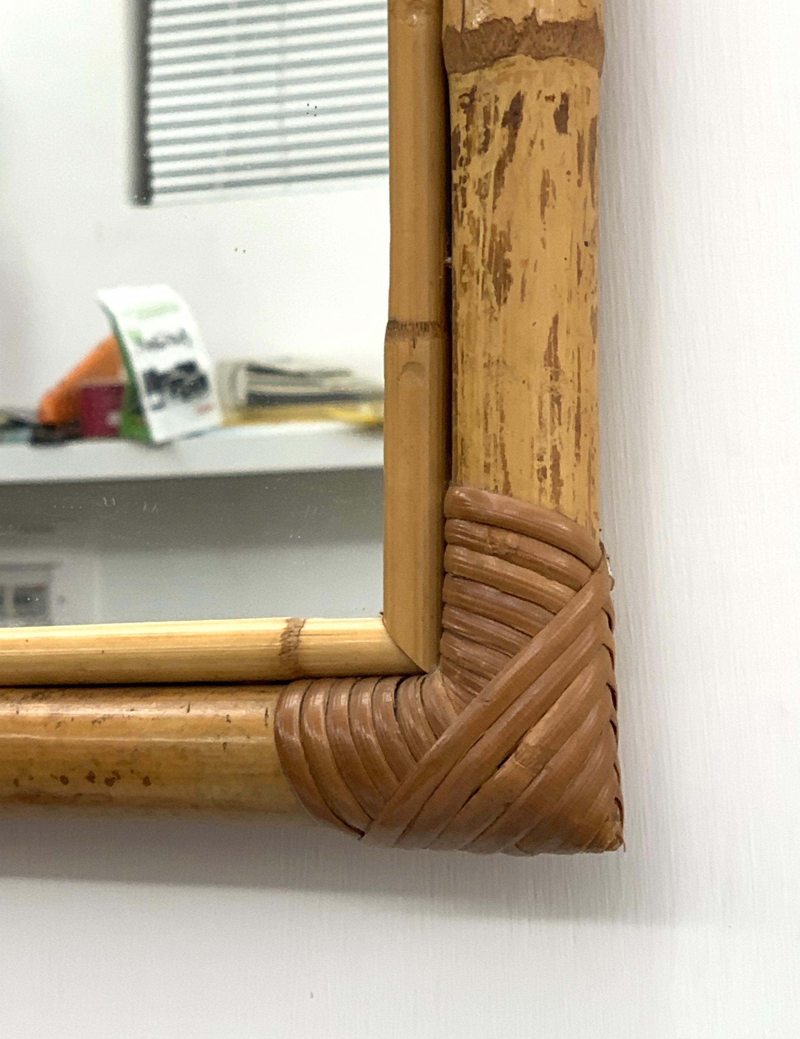 Rectangular Mirror with Bamboo Wicker Woven Frame from the 1970s, Italy 2