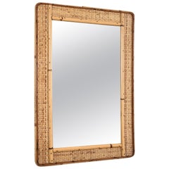 Vintage Rectangular Mirror with Bamboo Wicker Woven Frame from the 1970s, Italy