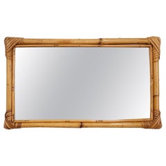 Rectangular Mirror with Bamboo Wicker Woven Frame from the 1970s, Italy