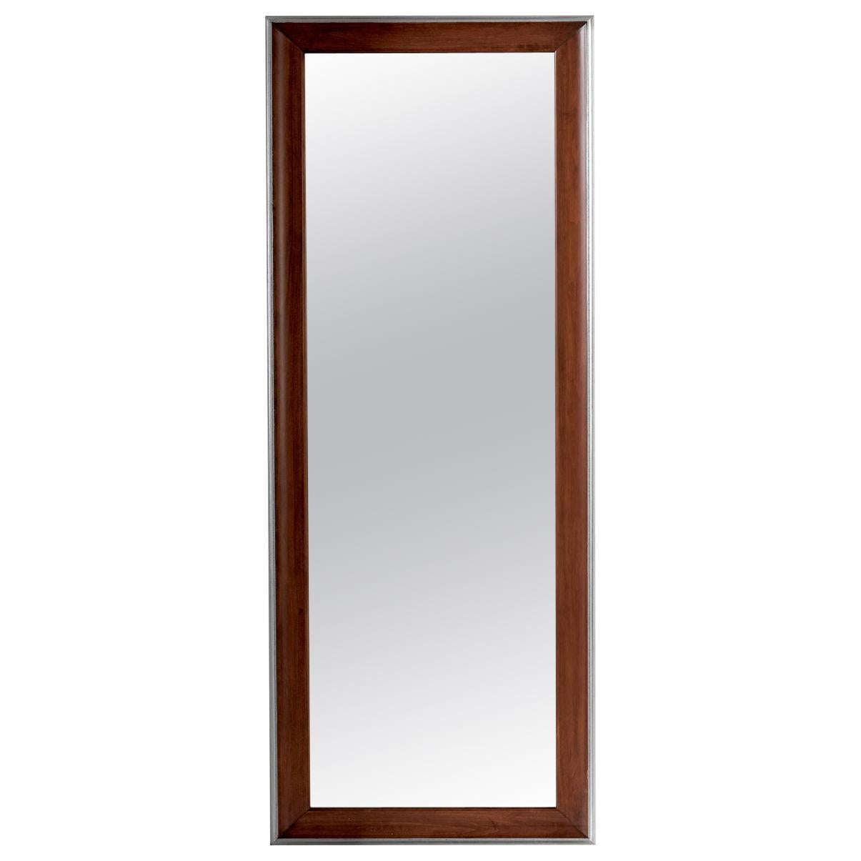 Rectangular Mirror with Brown Wooden Frame