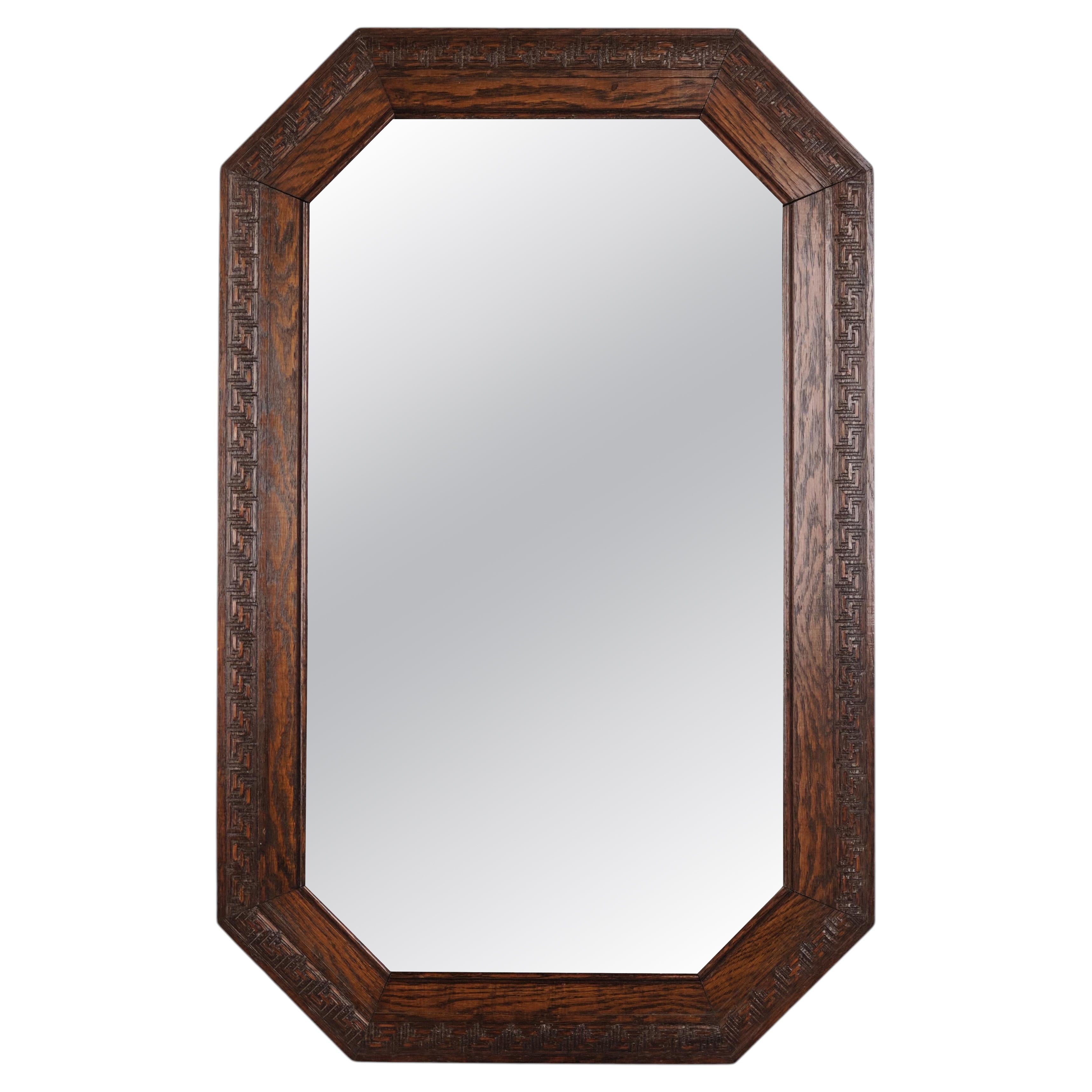 Rectangular Mirror with Carved Dark Oak Frame from the 1940s