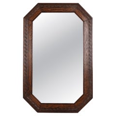 Rectangular Mirror with Carved Dark Oak Frame from the 1940s