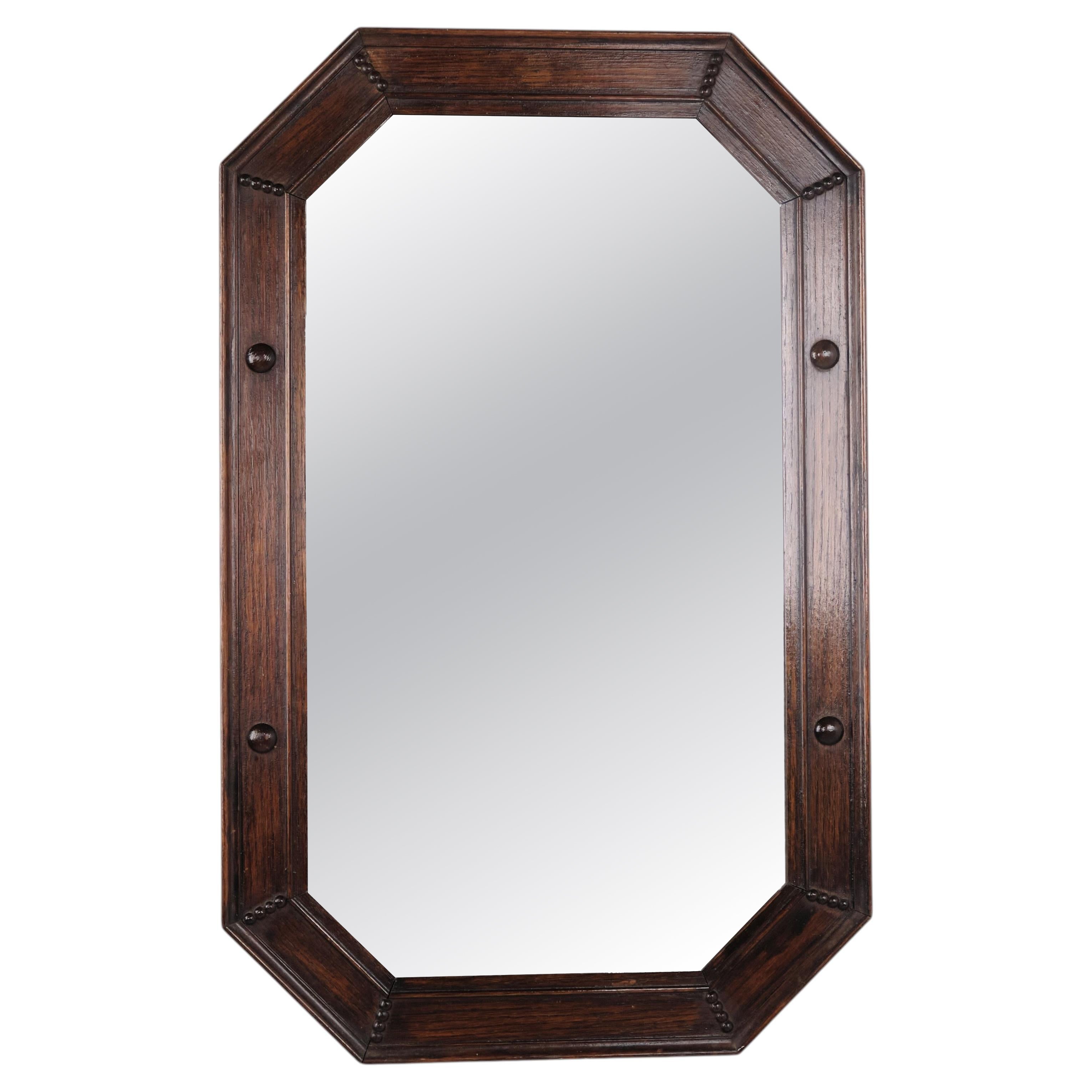 Rectangular Mirror with Carved Dark Wood Frame from the 1940s