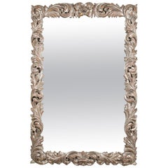 Rectangular Mirror with Carved Wood and Silver Gilt Frame