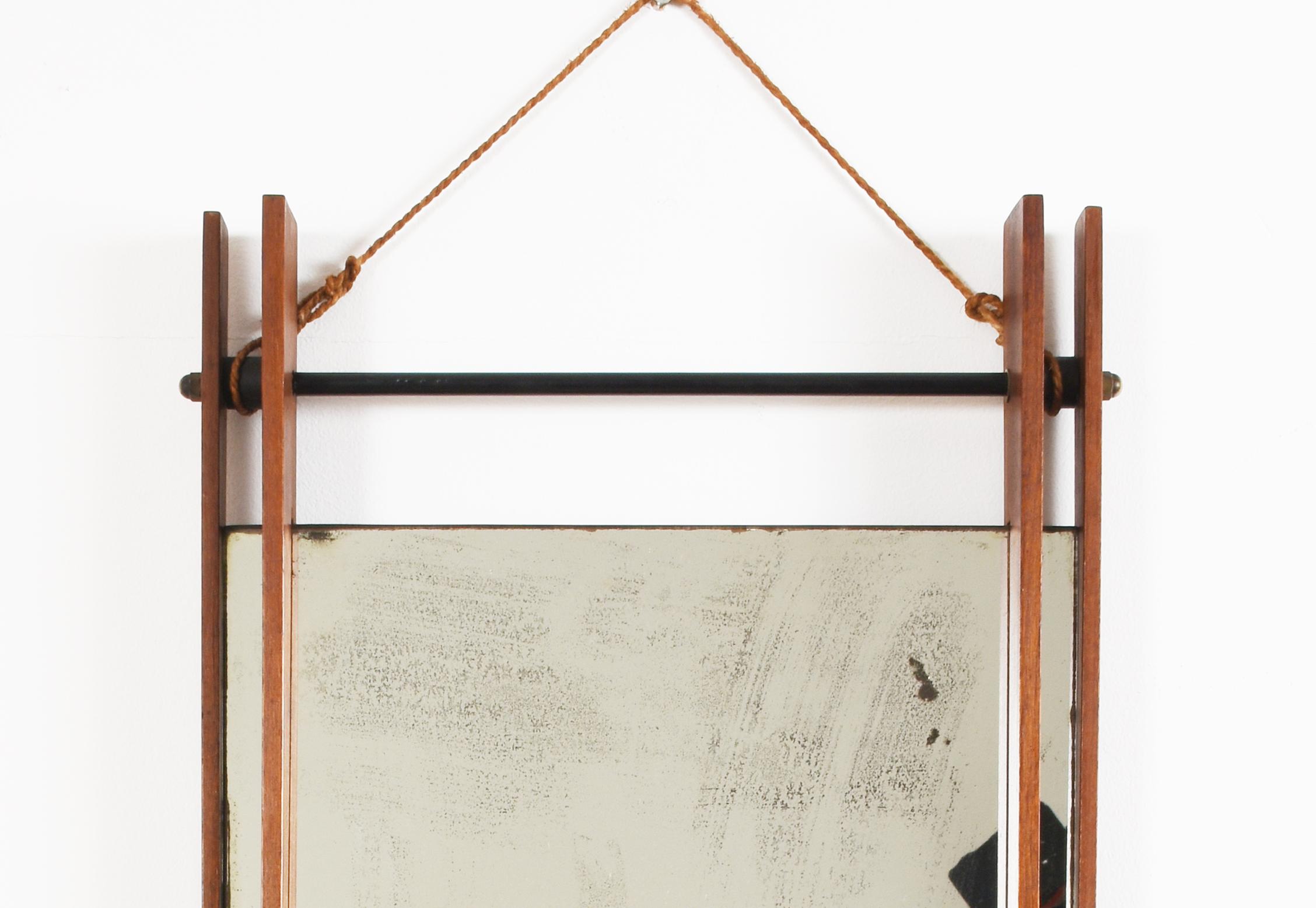 Rectangular Mirror with Double Teak Frame, Wall Mirror, Italy, 1950s 4