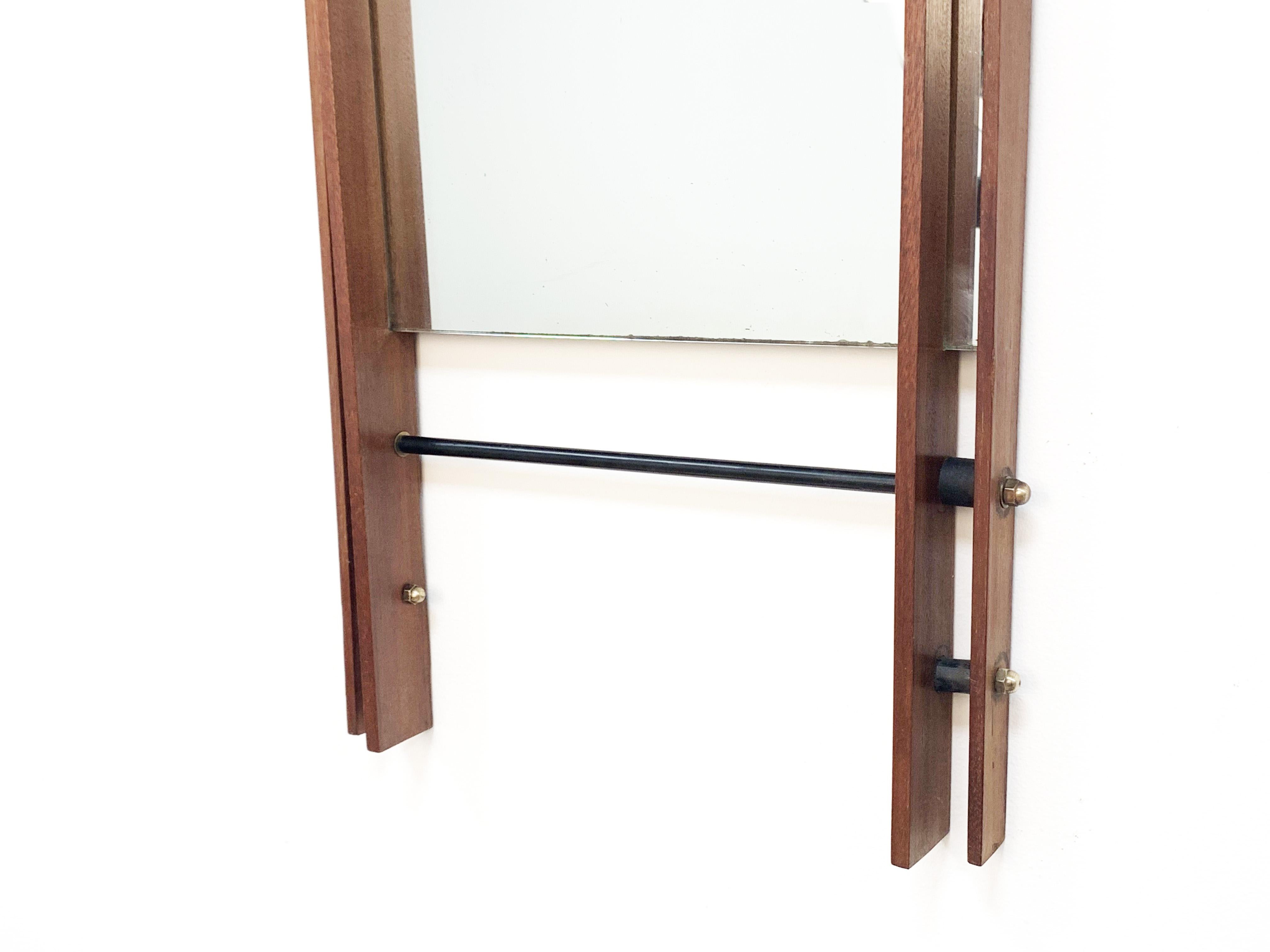 20th Century Rectangular Mirror with Double Teak Frame, Wall Mirror, Italy, 1950s