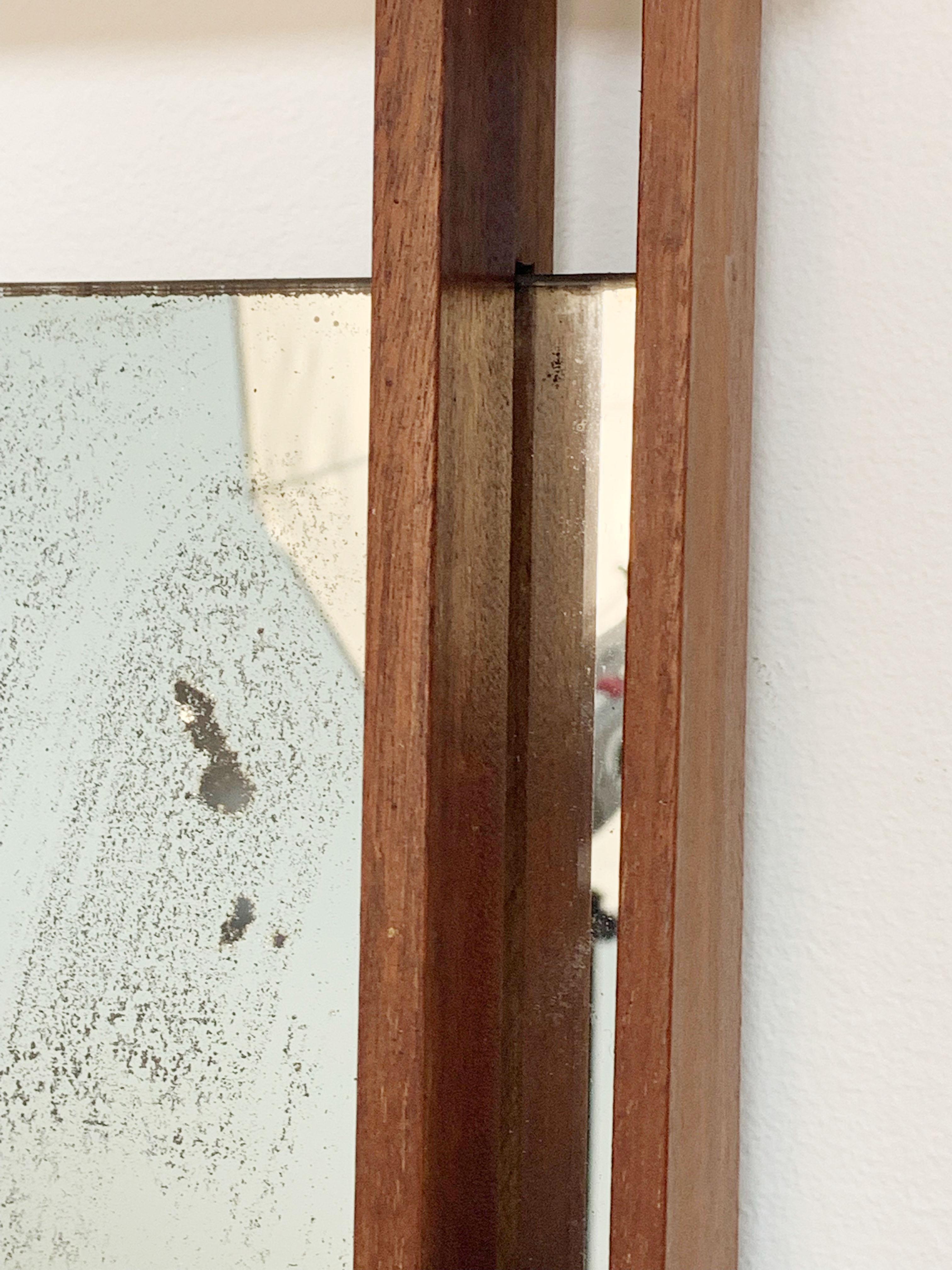 Rechteckiger Spiegel mit doppeltem Teakholzrahmen, Wandspiegel, Italien, 1950er Jahre 1