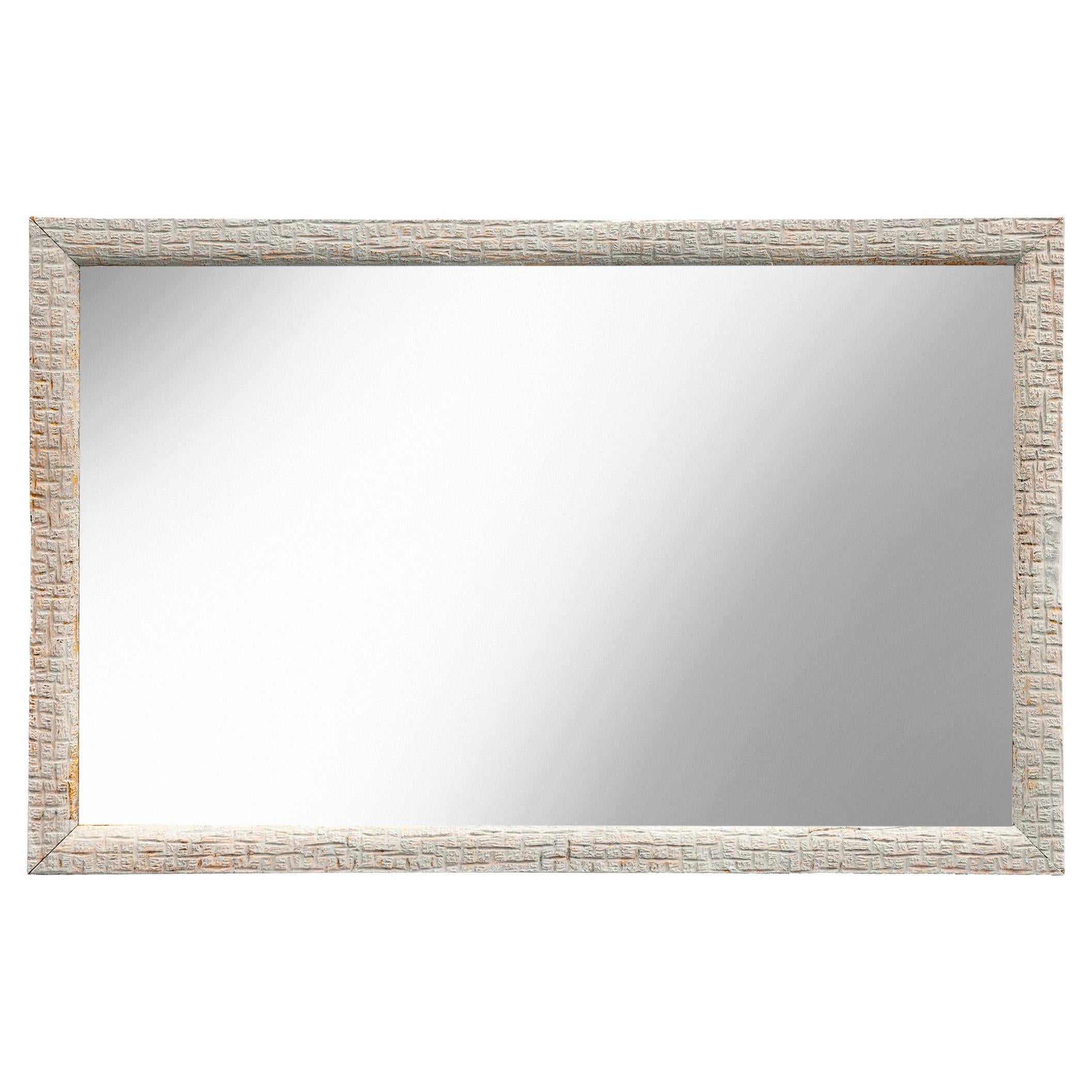 Rectangular Mirror with Geometric Etched Gesso For Sale