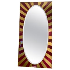 Rectangular Mirror with Gold and Burgundy Opaline Glass Frame, 1970s