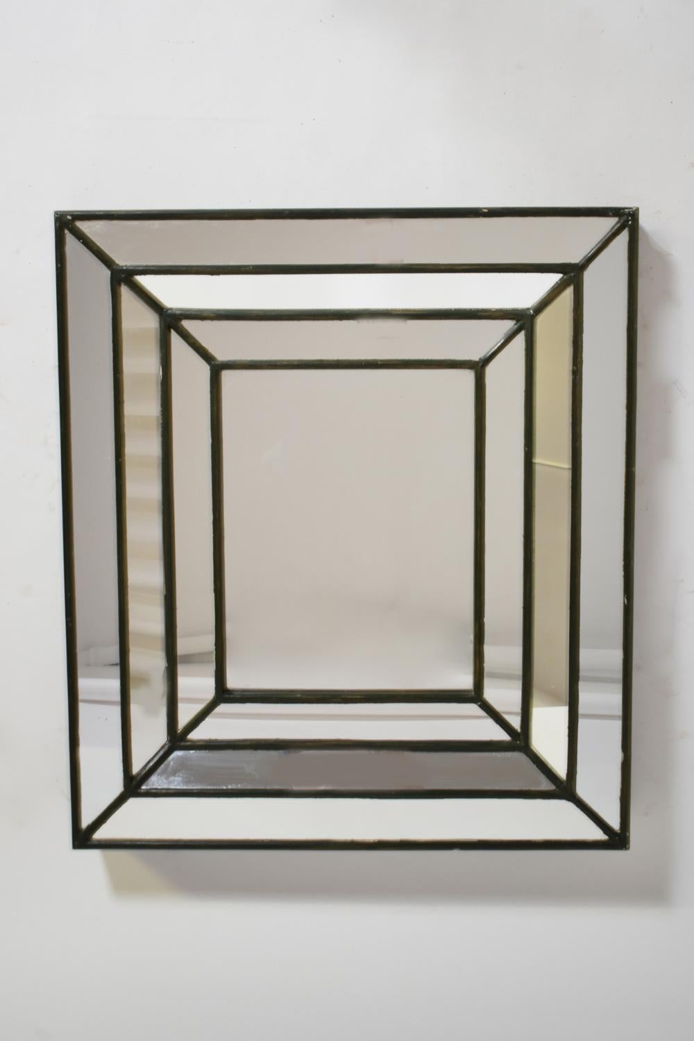 Rectangular mirror with green glazing beads, 1960s. In Excellent Condition For Sale In Lisboa, PT