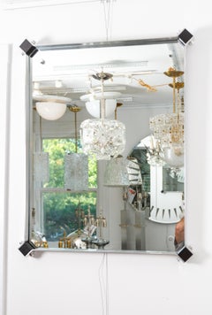 Rectangular Mirror with Stainless Steel Surround with Black Corner Details