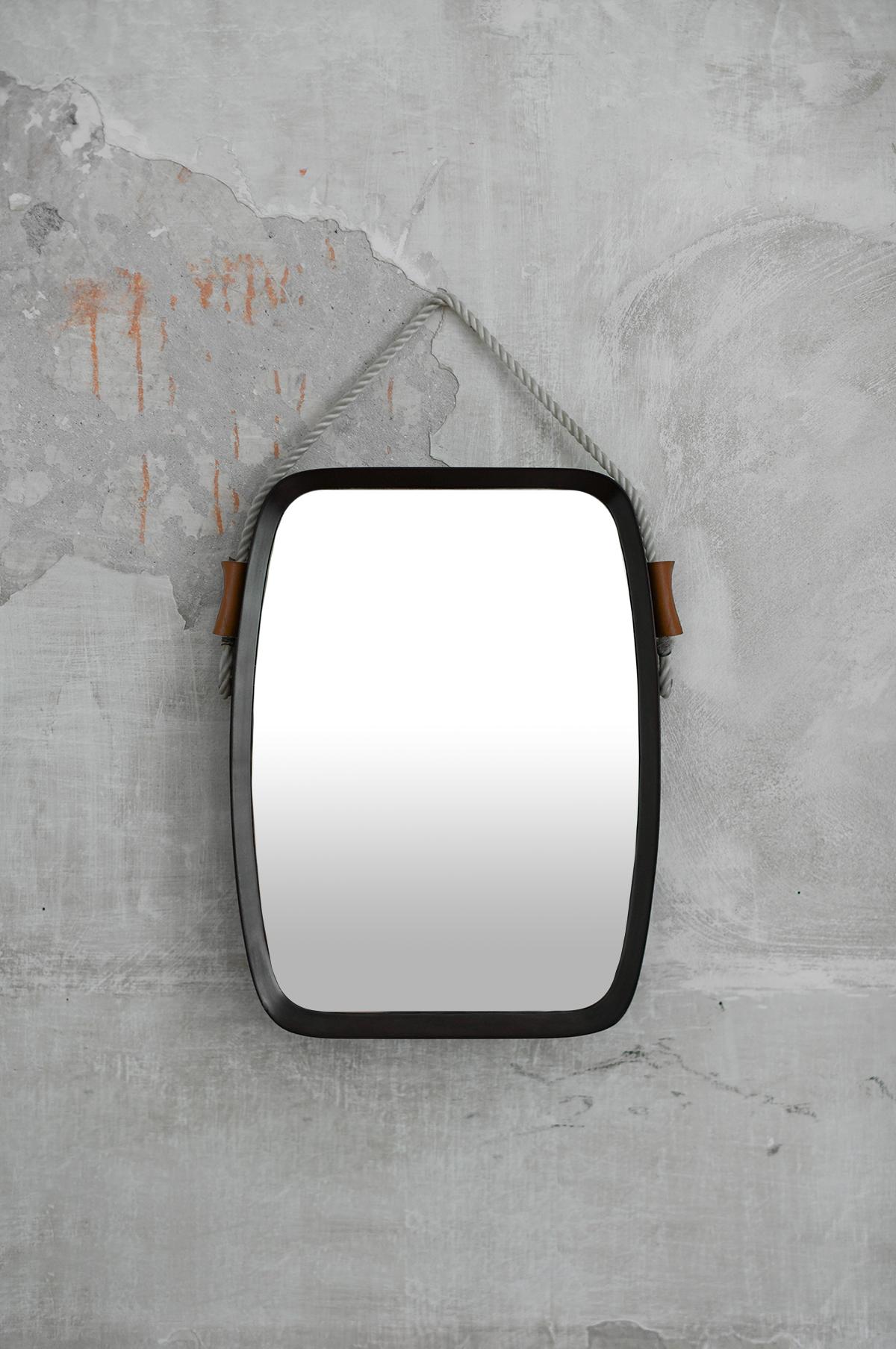 Rectangular Mirror with wooden frame and Leather cord Details, 1950s
Product Details
Dimensions: 39 W x 52 H x 5 D cm