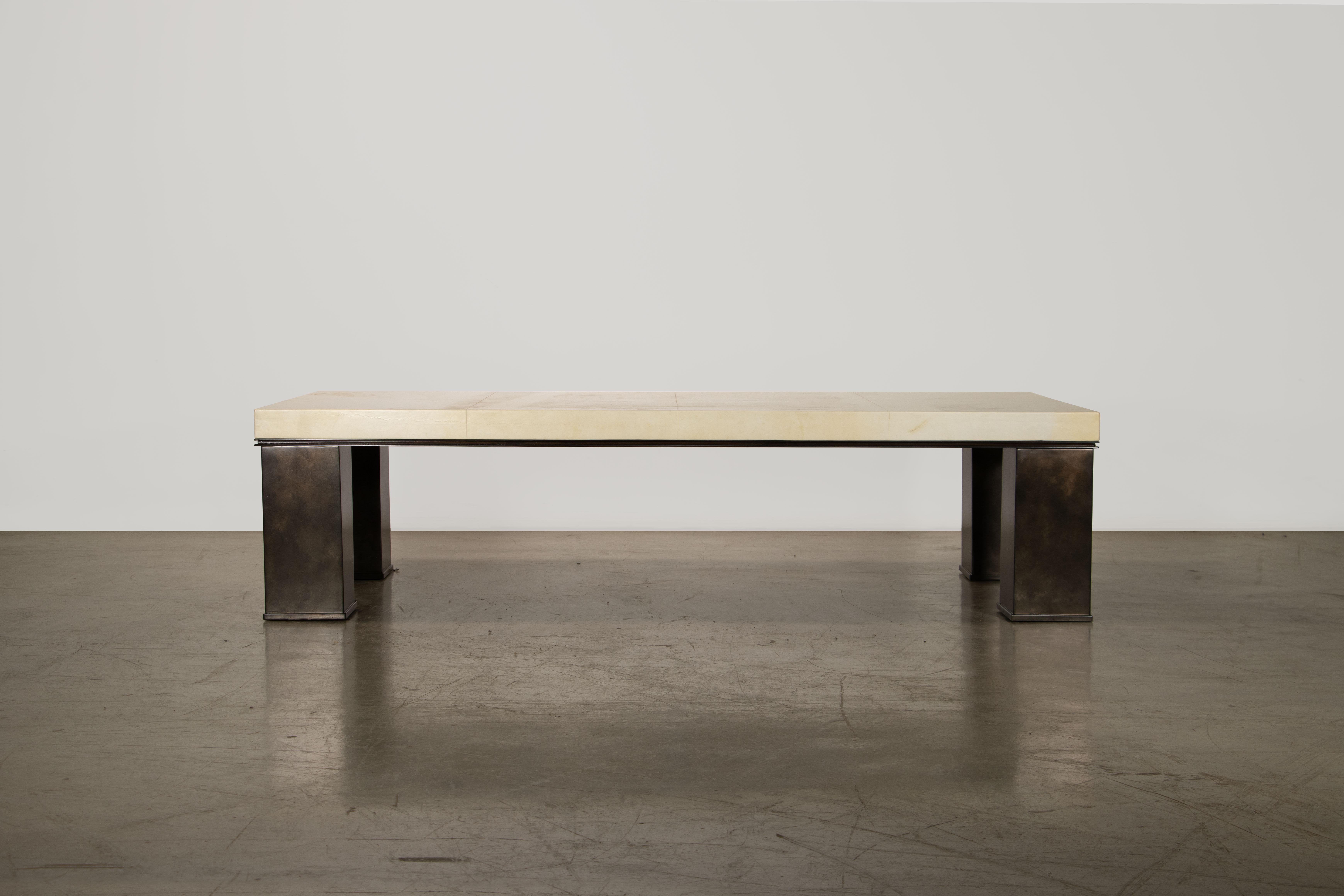 Lacquered Rectangular Modern Metal and Parchment Coffee Table by Costantini, Michelangelo For Sale