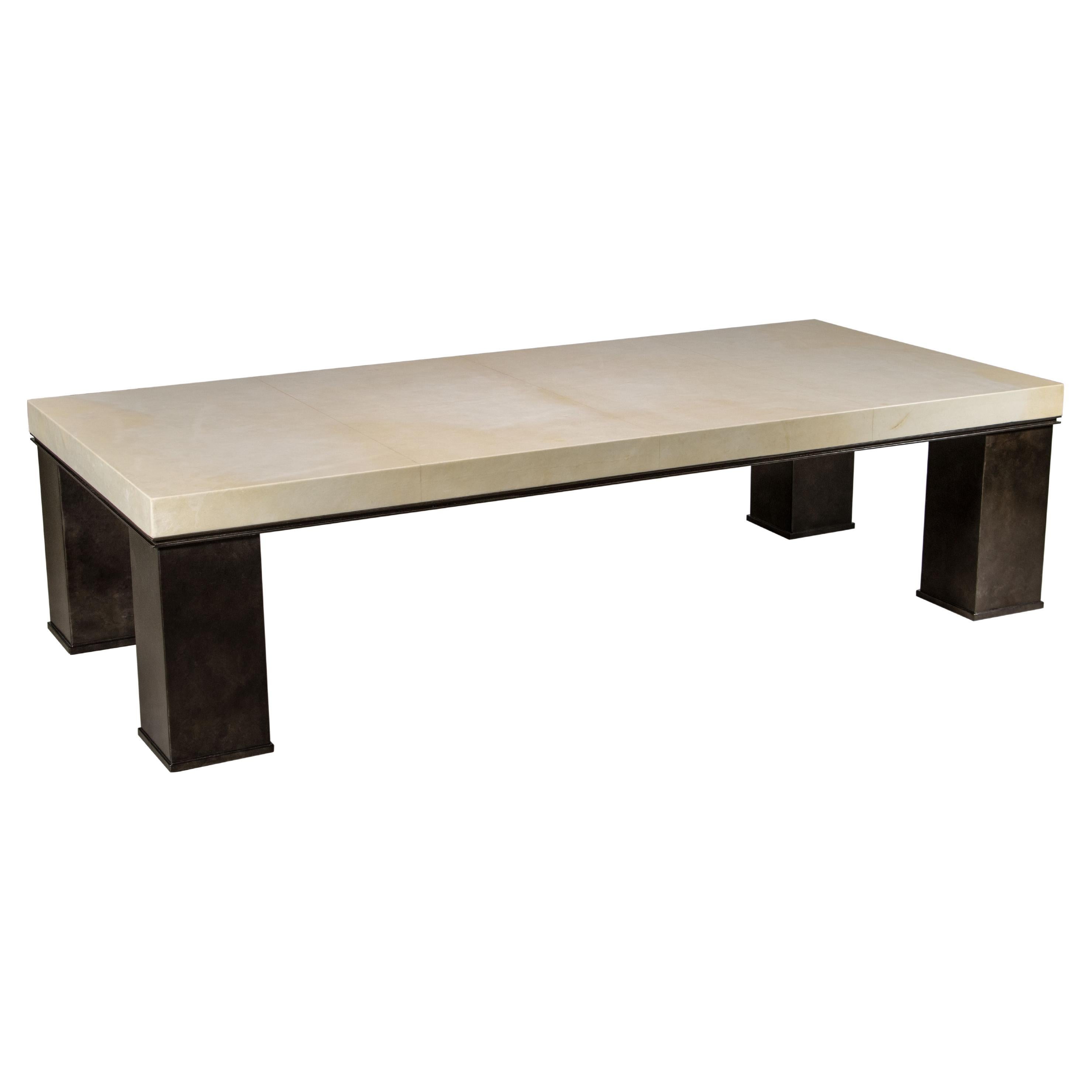 Rechteckiger moderner Couchtisch aus Metall und Pergament von Costantini, Michelangelo