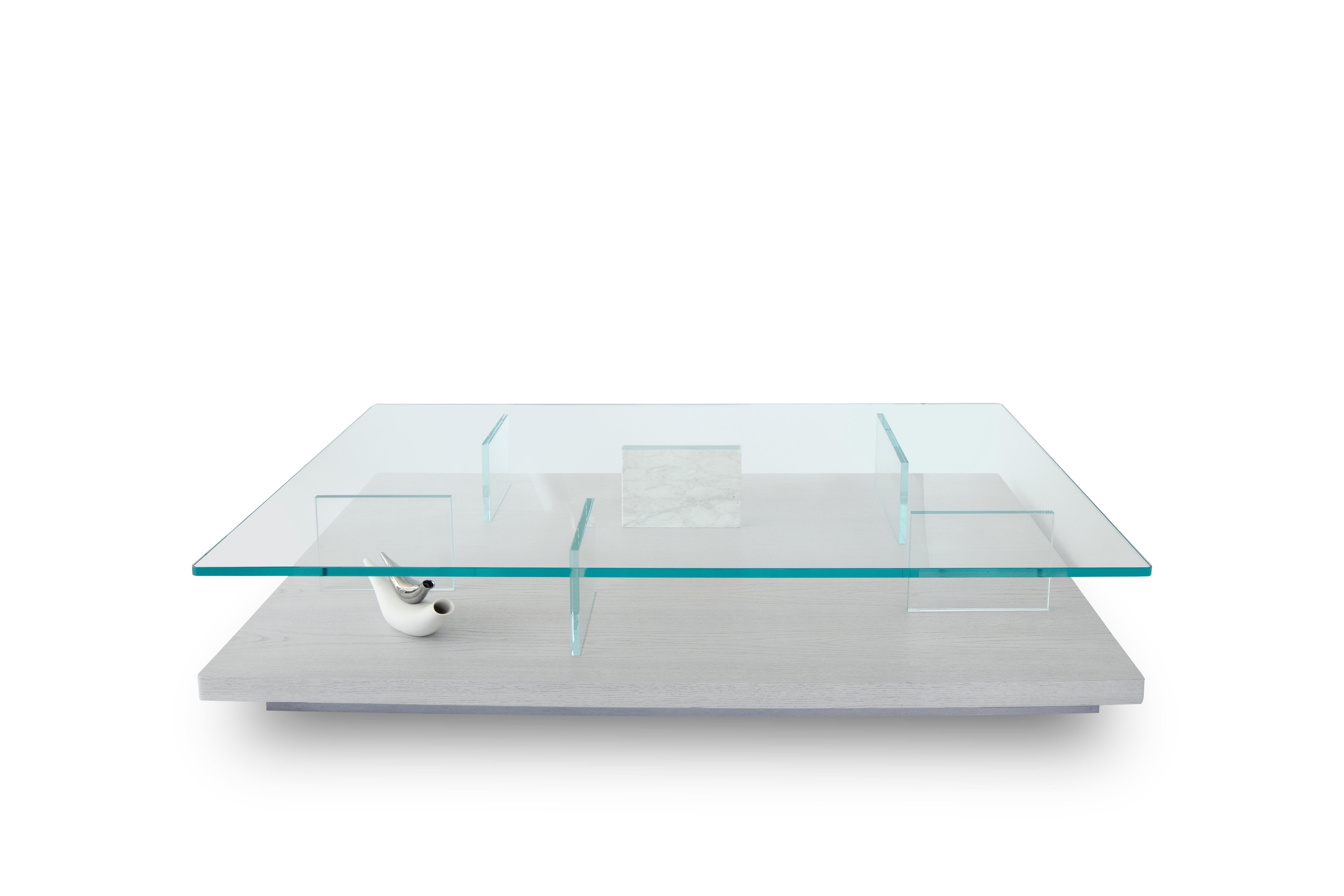 Italian Rectangular Modern Glass Coffee Table, Puro Coffee Table For Sale