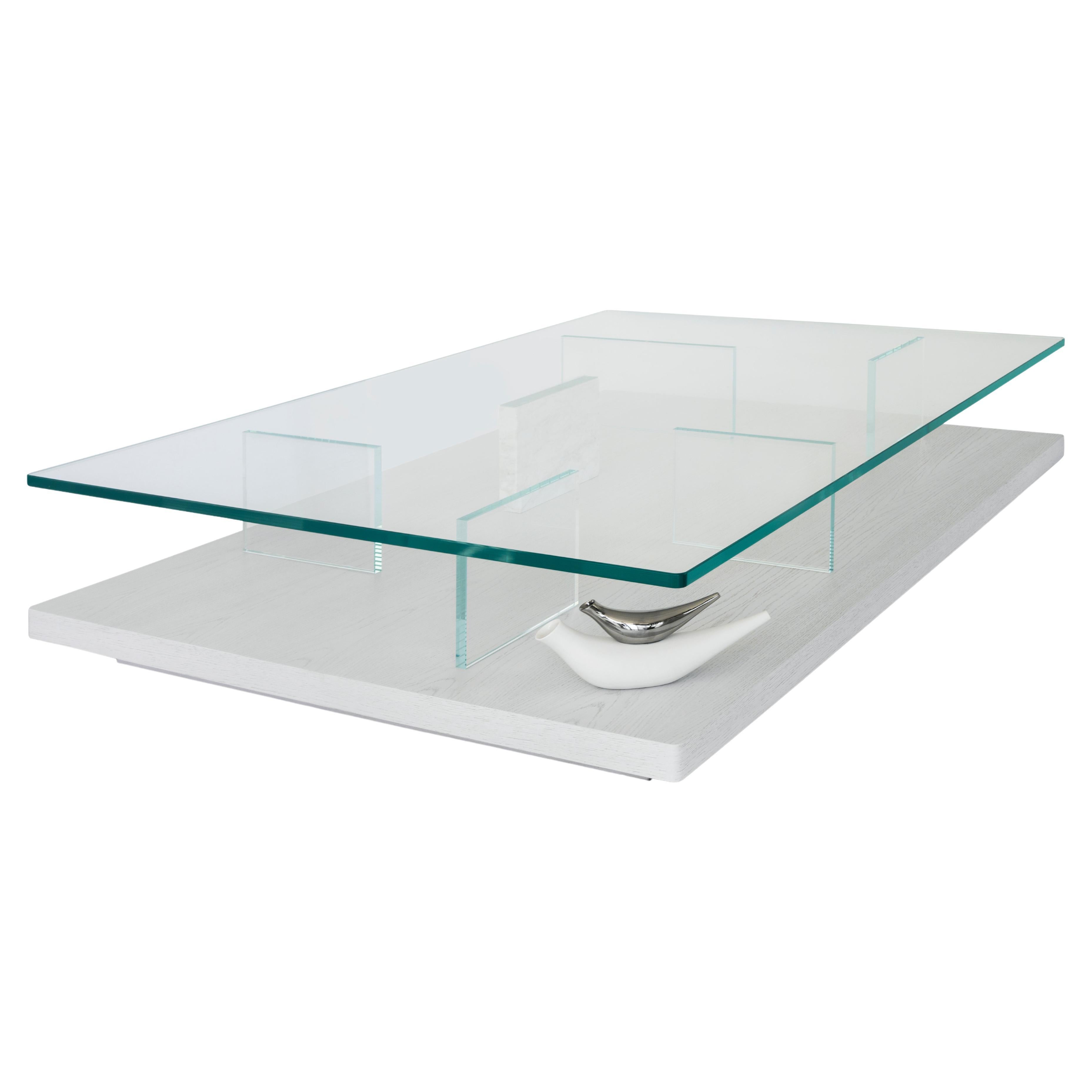 Table basse rectangulaire en verre moderne, table basse Puro