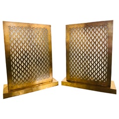 Rectangular Modern Moroccan Brass Table Lamp, a Pair