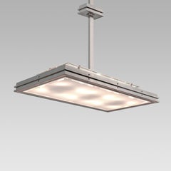Rectangular Modernist Pendant Light, Nickel Plated Brass, Opal Glass, Bespoke