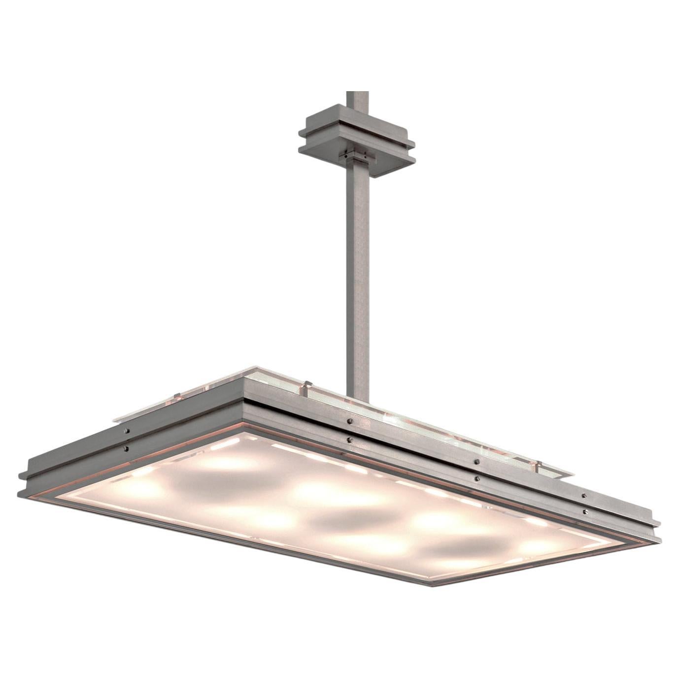 Rectangular Modernist Pendant Light, Nickel Plated Brass, Opal Glass, Bespoke en venta
