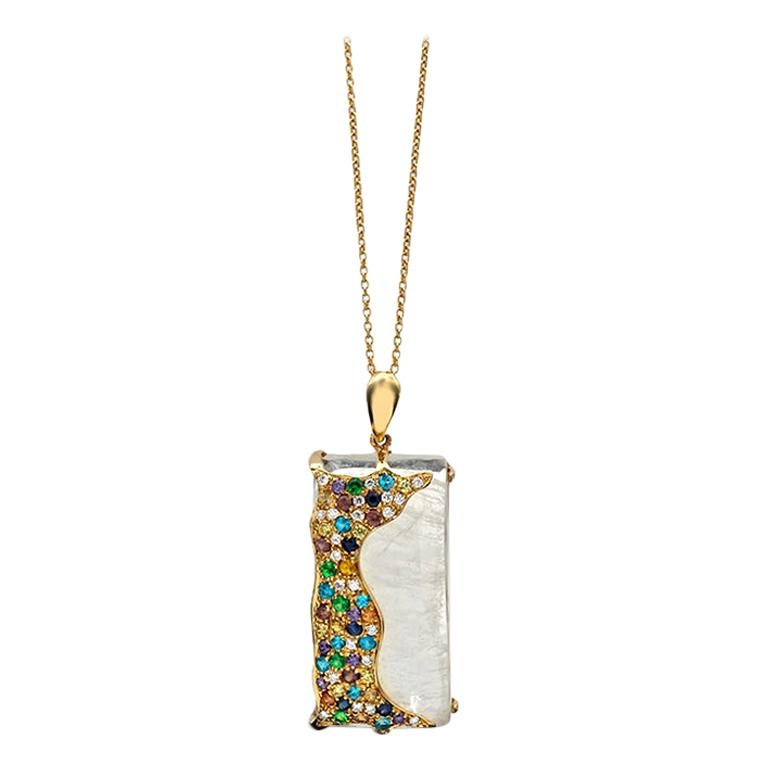 Mark Henry Rectangular Moonstone Pendant, 18 Karat Yellow Gold