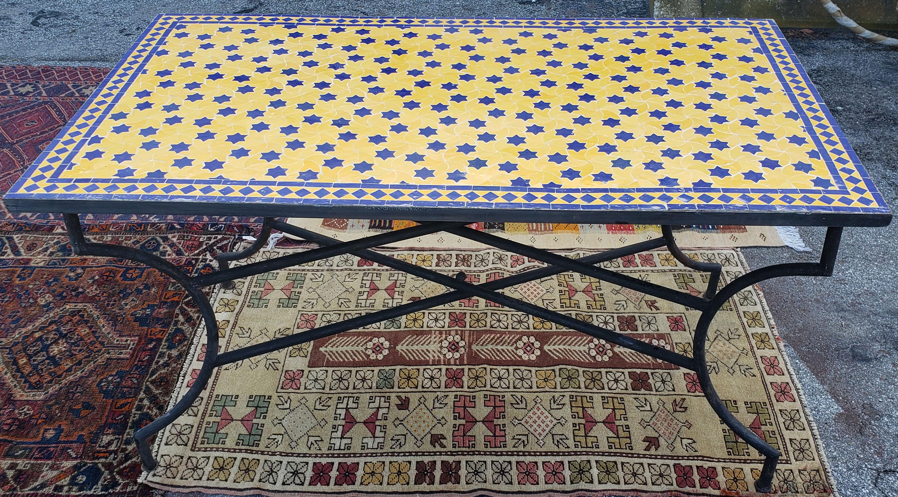 Rectangular Moroccan Mosaic Dinning Table, Yellow / Blue In New Condition For Sale In Orlando, FL