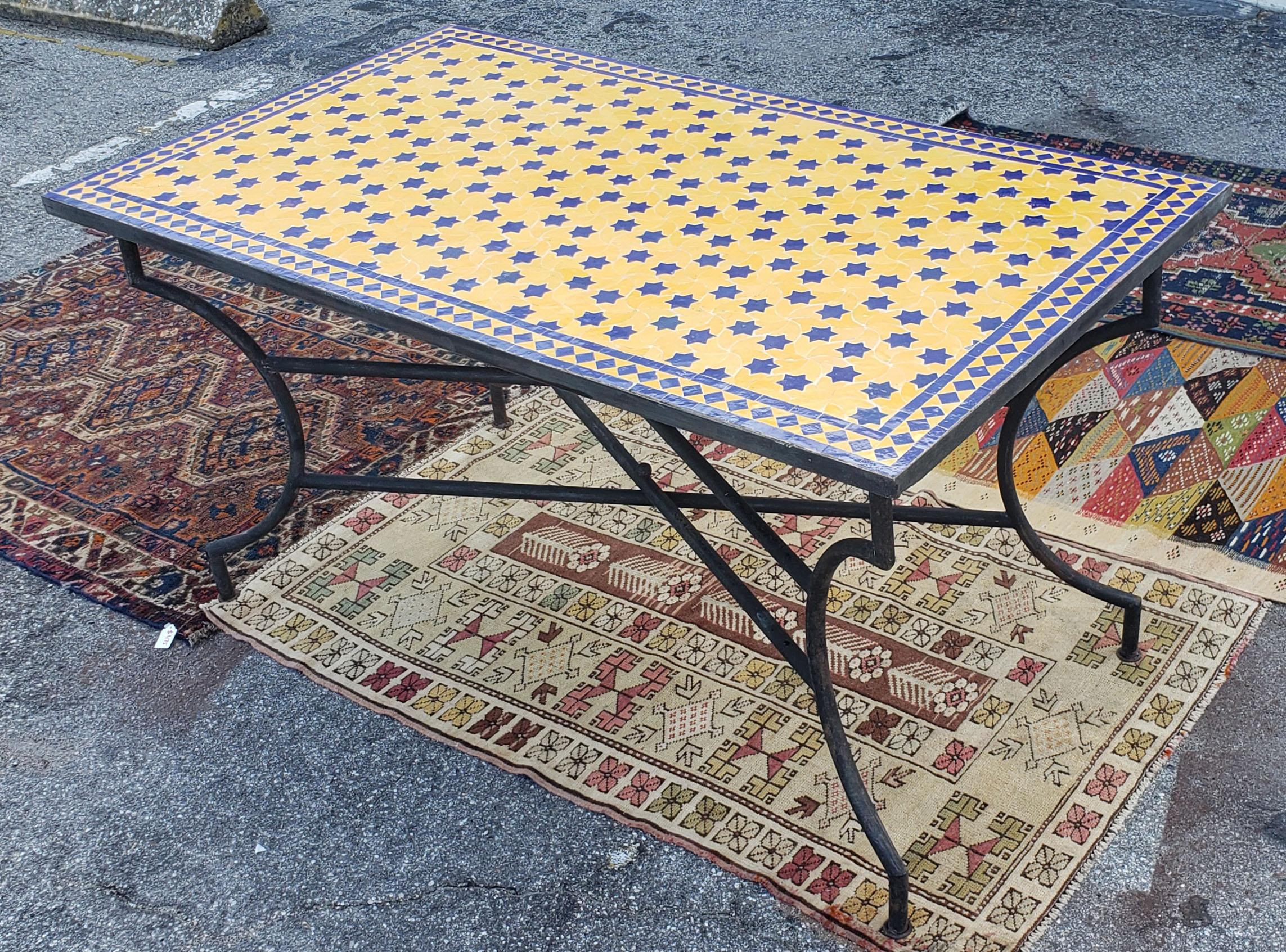 Rectangular Moroccan Mosaic Dinning Table, Yellow / Blue For Sale 1