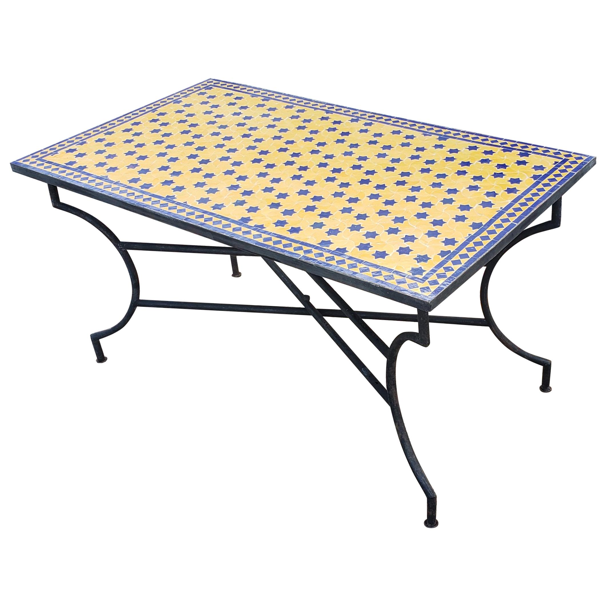 Rectangular Moroccan Mosaic Dinning Table, Yellow / Blue For Sale