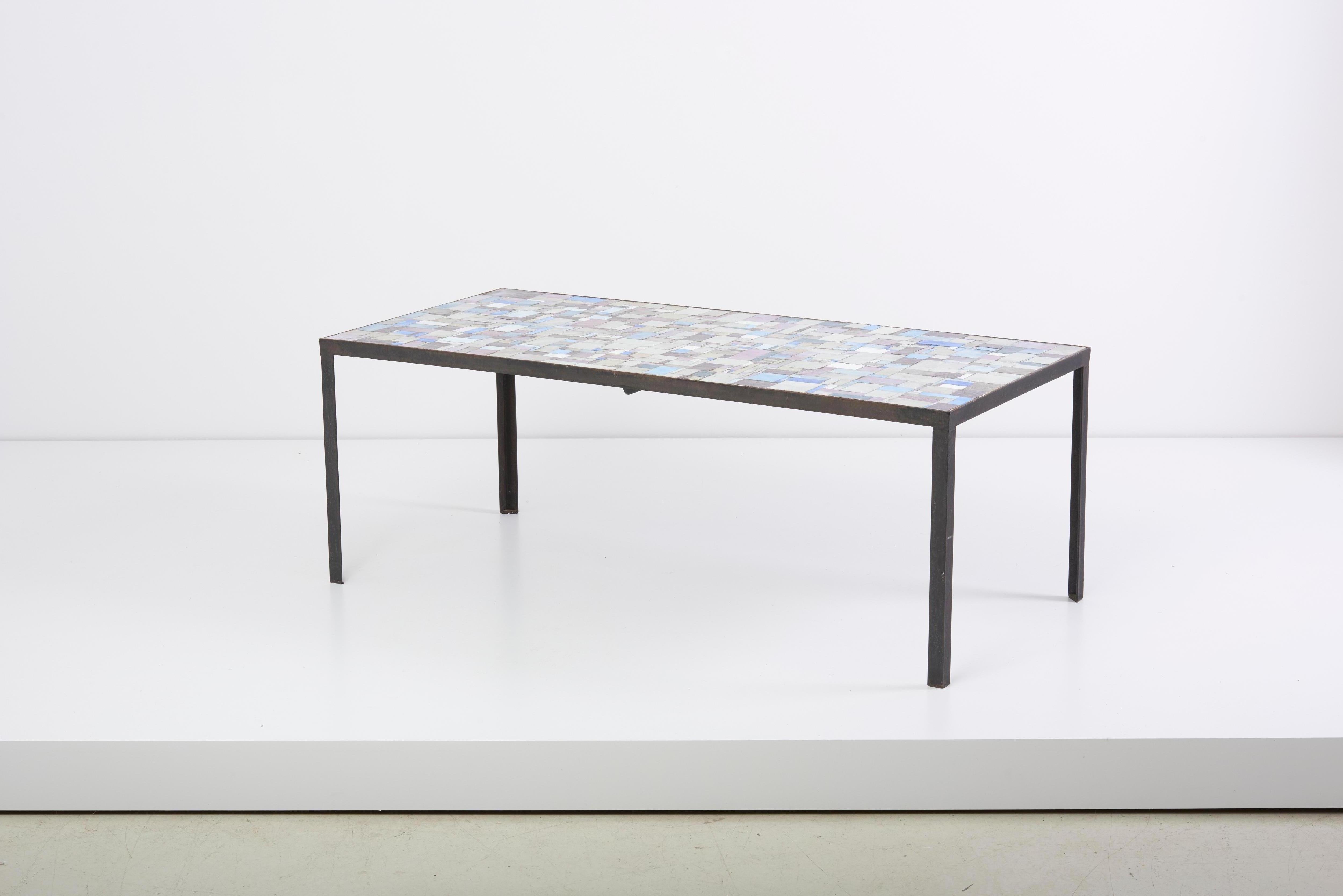 Mid-Century Modern Rectangular Mosaic Coffee Table, Signed by WIRTH