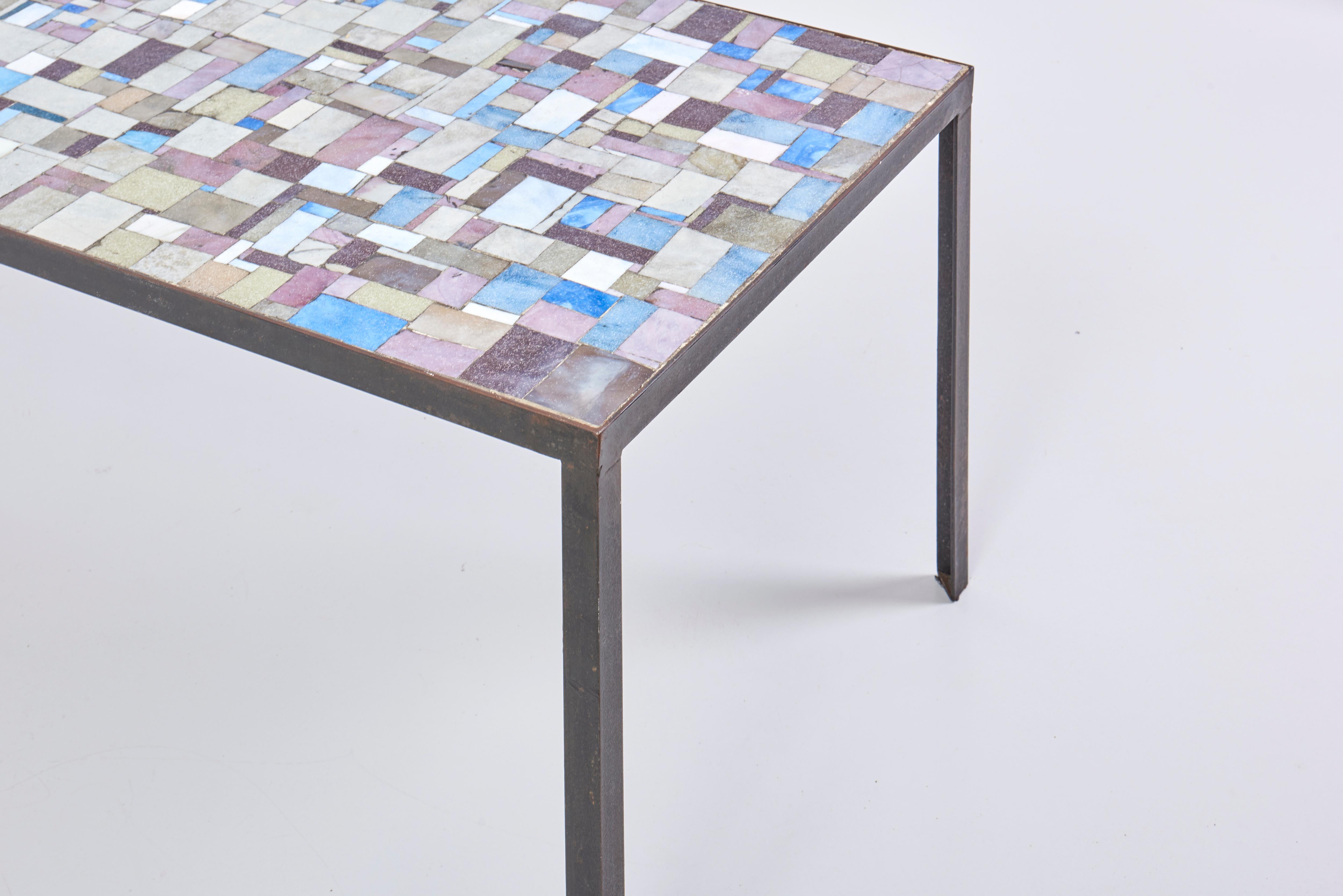 Rectangular Mosaic Coffee Table, Signed by WIRTH 2