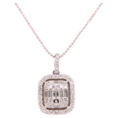 14kt White Gold Rectangular Multi-Diamond Pendant Necklace with Chain