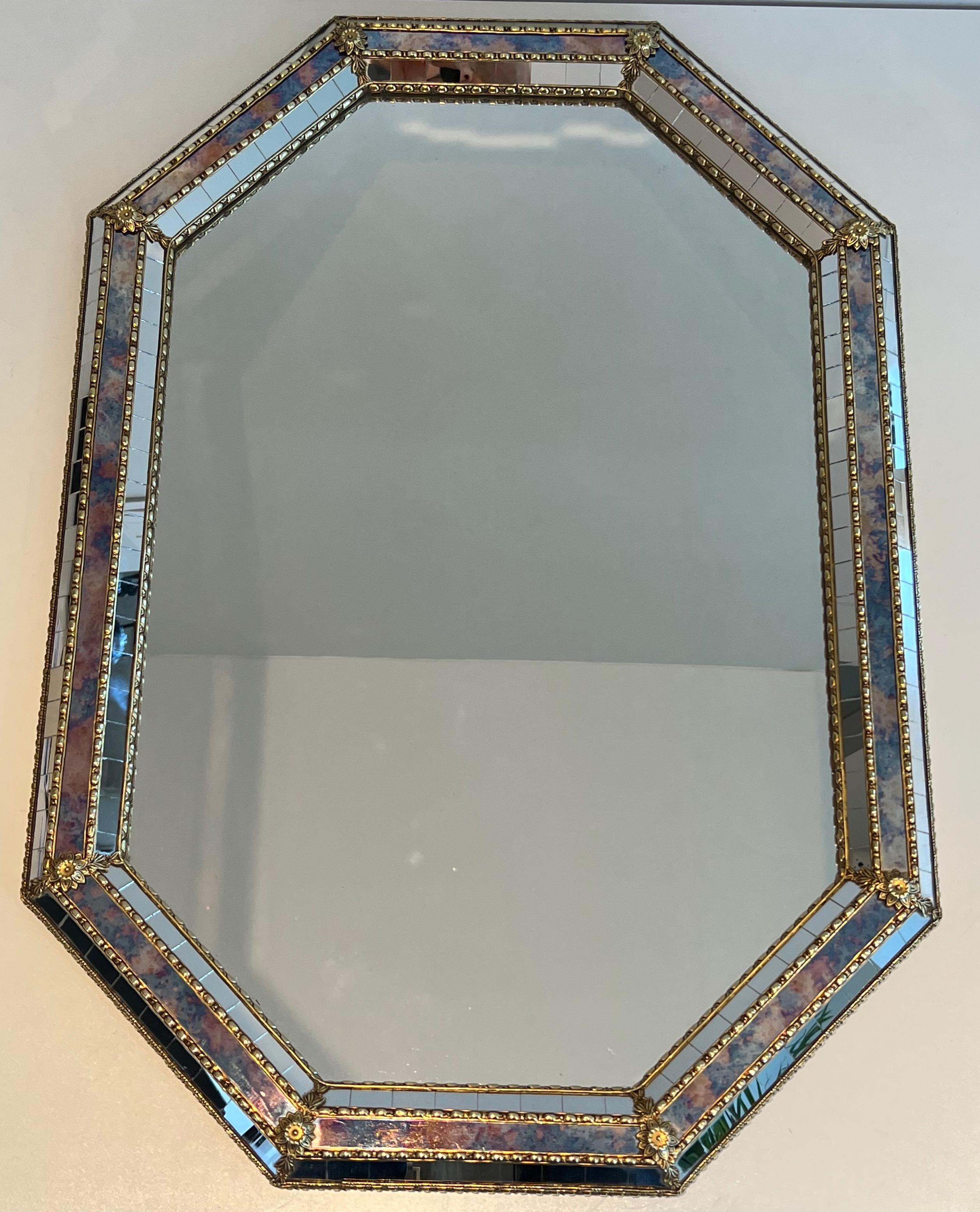 Rectangular Multi-Facets Mirror with Brass Garlands For Sale 6