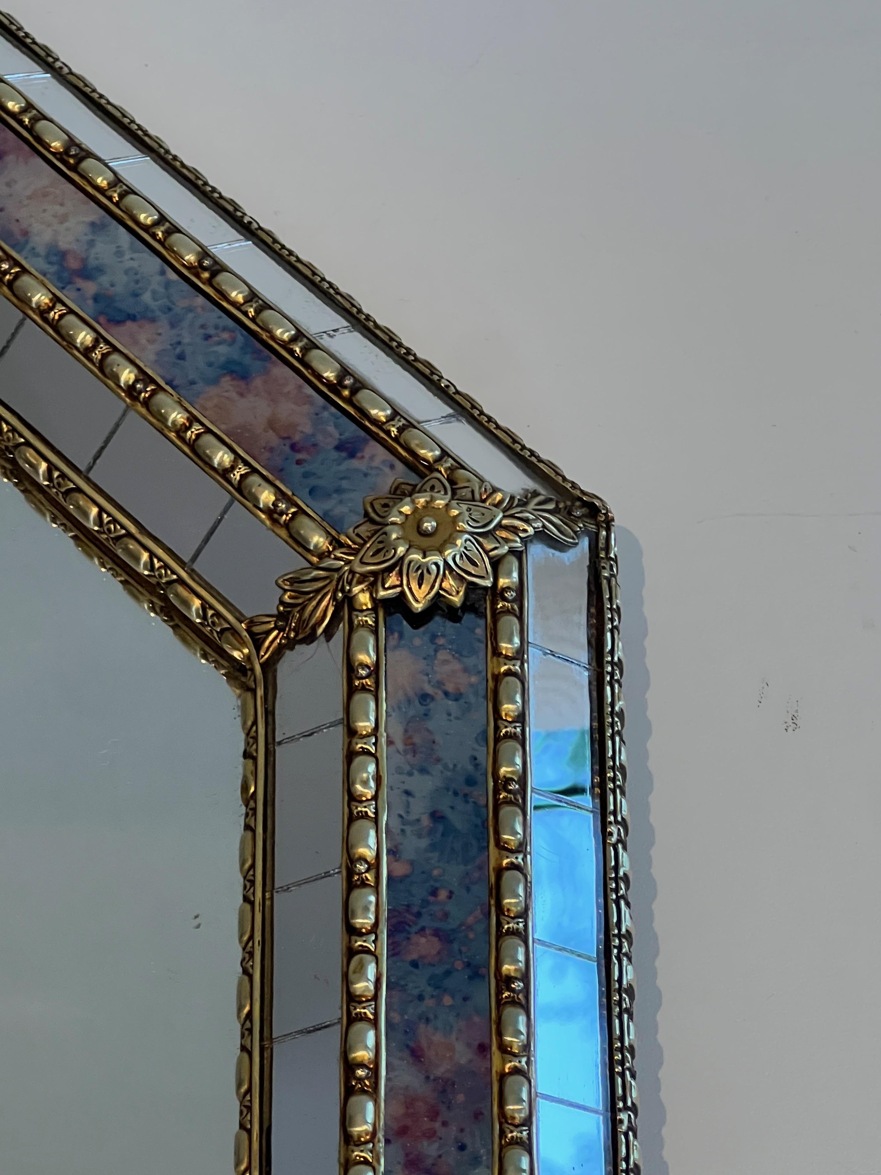 Rectangular Multi-Facets Mirror with Brass Garlands For Sale 8