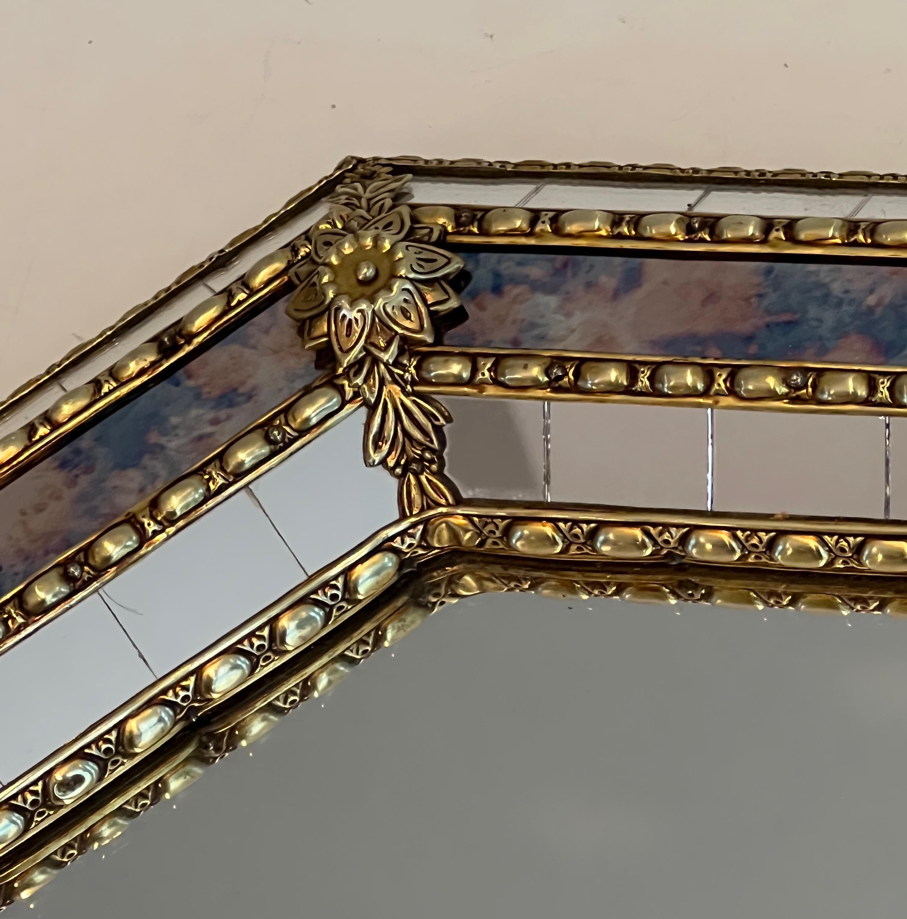 Rectangular Multi-Facets Mirror with Brass Garlands For Sale 12