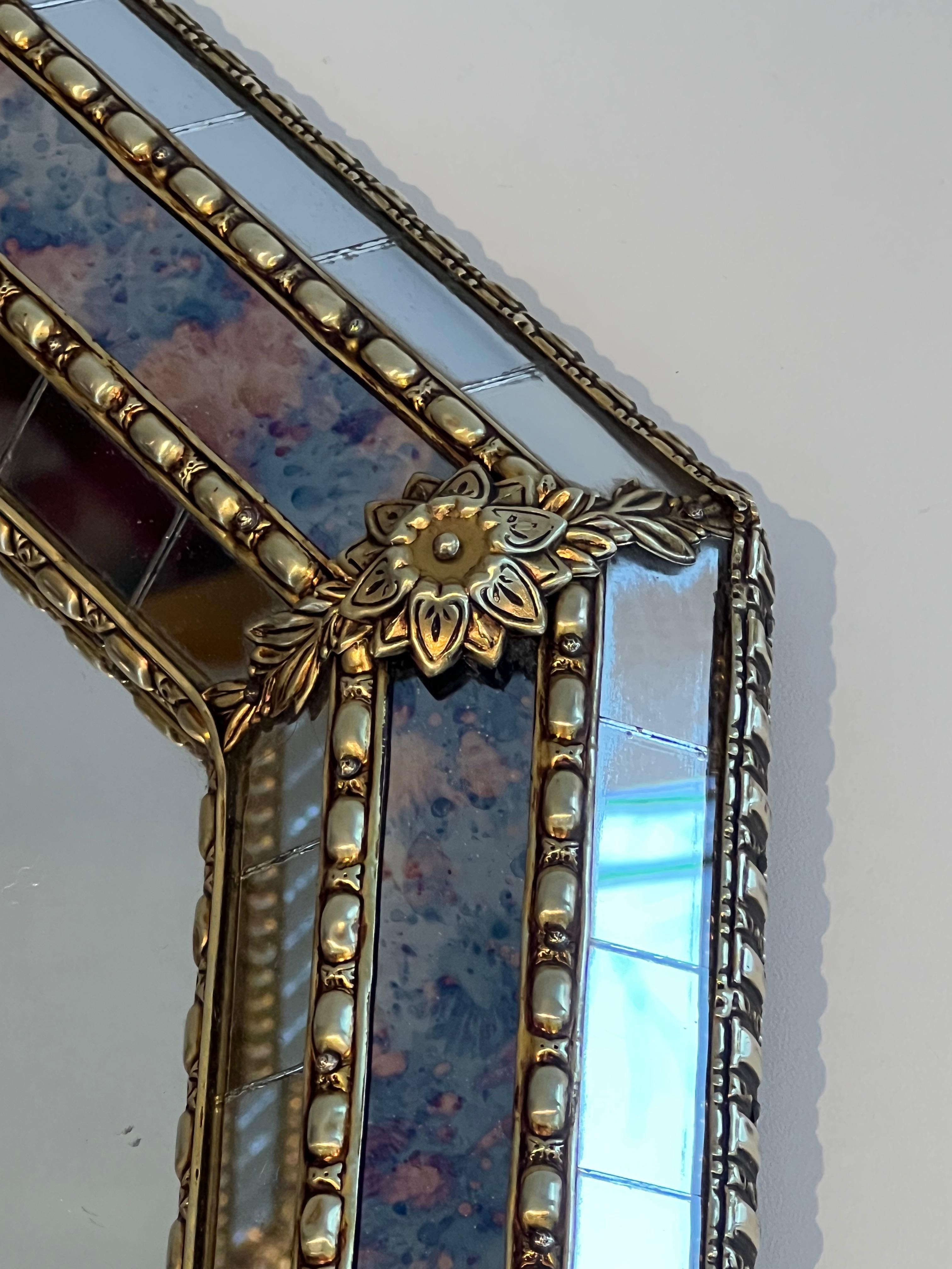 Rectangular Multi-Facets Mirror with Brass Garlands For Sale 2