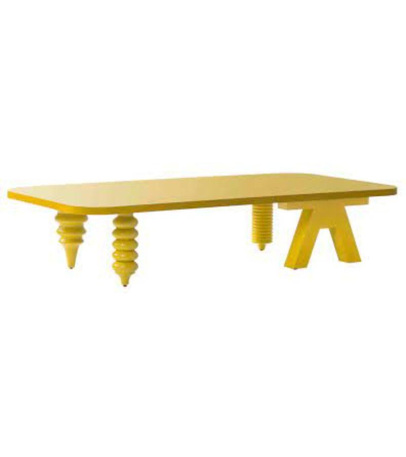 Rectangular multileg low table by Jaime Hayon
Dimensions: D 100 x W 160 x H 35 cm 
Materials: Tabletop in MDF veneered in walnut nature effect (NG EN). Legs are made in solid lacquered or stained wood to match with the table top.
Available in sizes