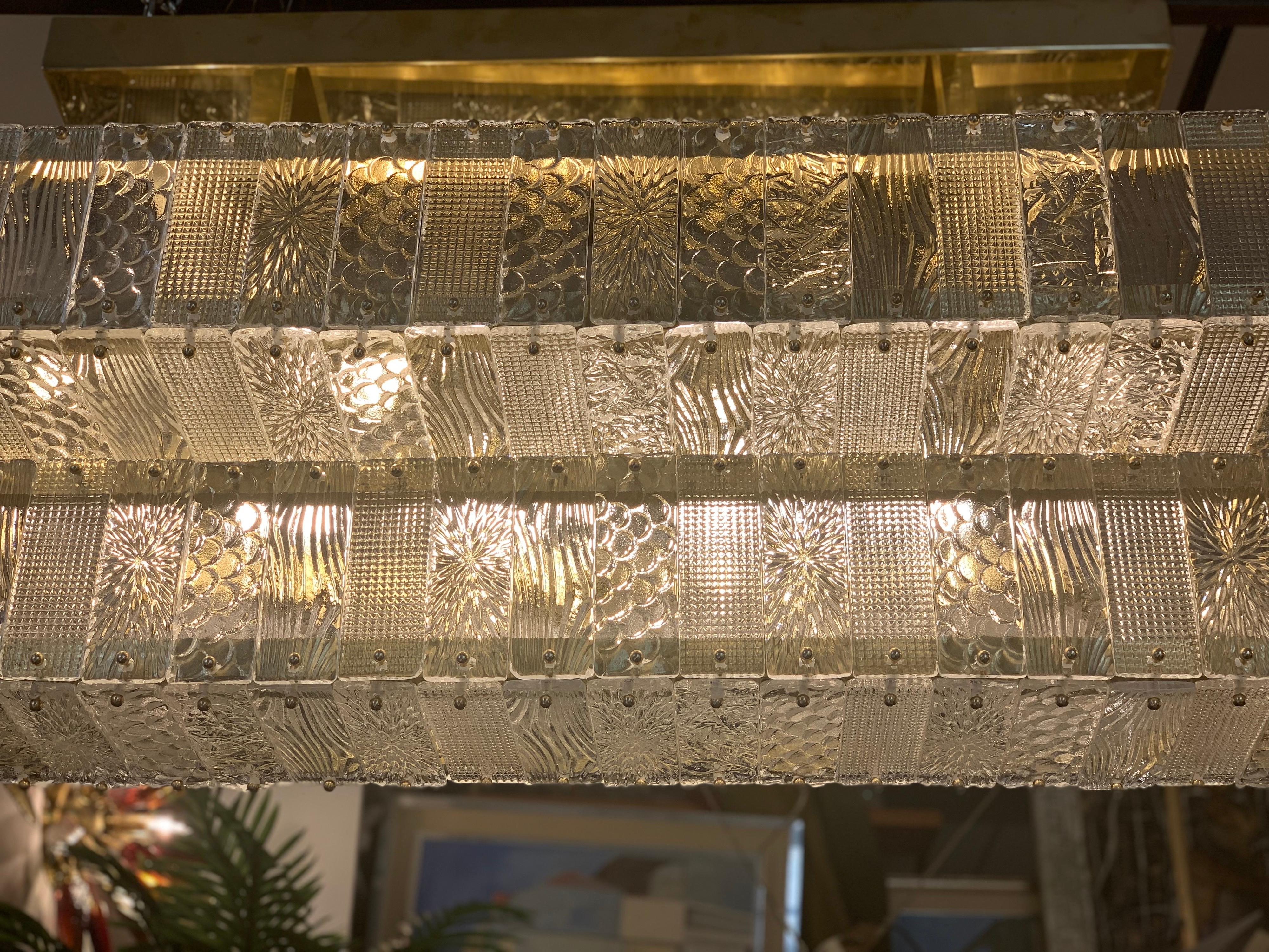 Rectangular Murano Clear Glass Chandelier with Brass Fittings, 1950s 3