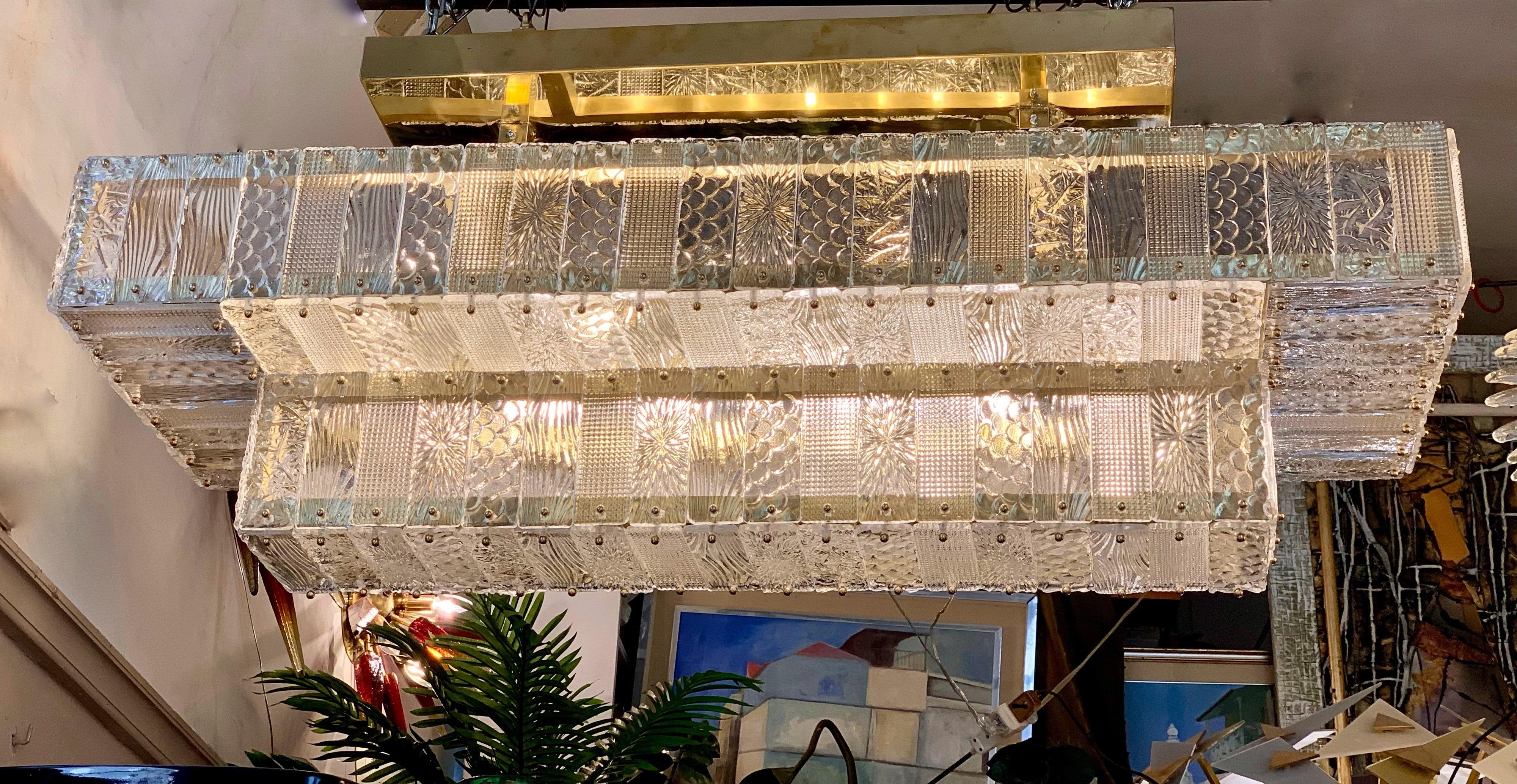 Rectangular Murano Clear Glass Chandelier with Brass Fittings, 1950s 6