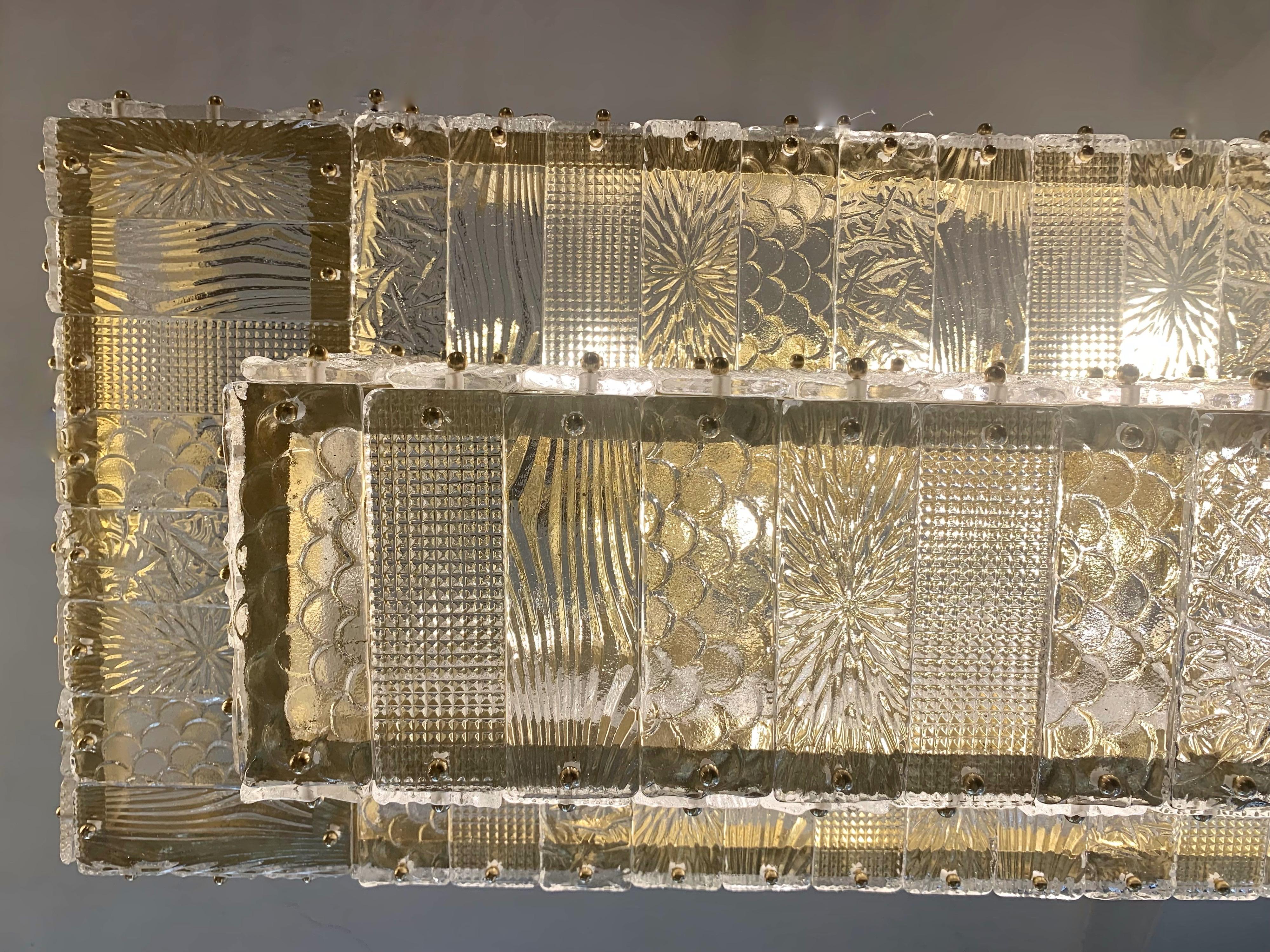 Rectangular Murano Clear Glass Chandelier with Brass Fittings, 1950s 7